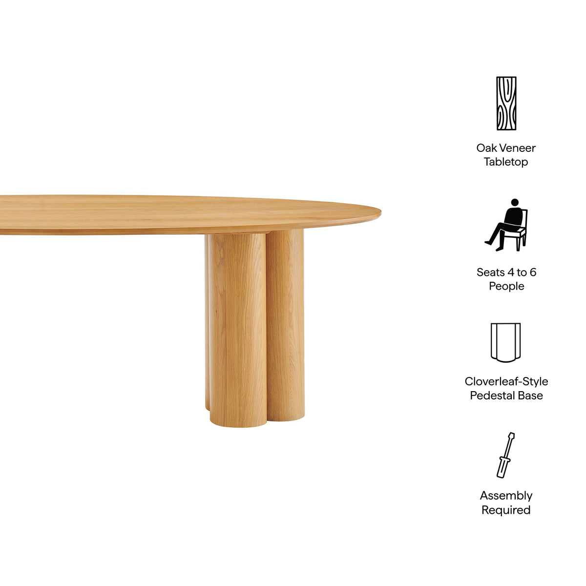 Renwick 79 Inch Oak Veneer Oval Pedestal Dining Table