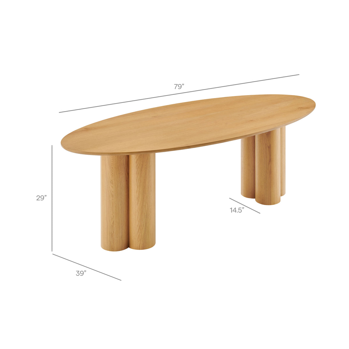 Renwick 79 Inch Oak Veneer Oval Pedestal Dining Table