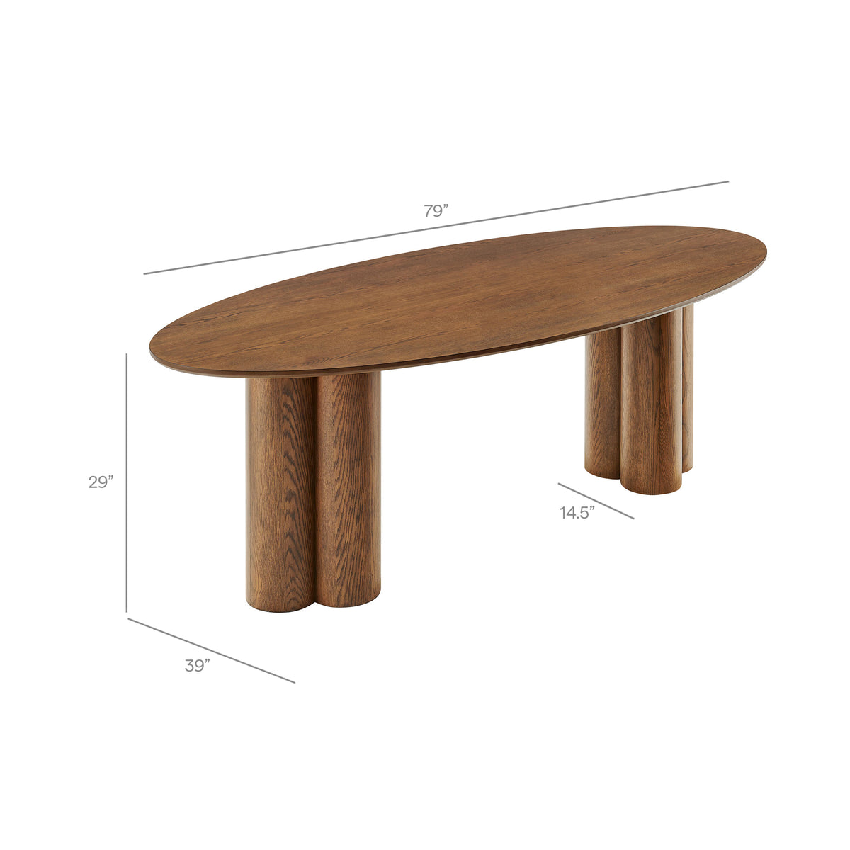 Renwick 79 Inch Oak Veneer Oval Pedestal Dining Table