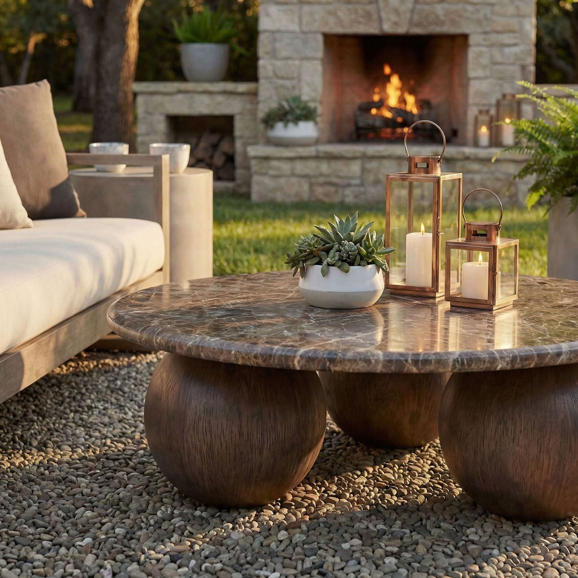 Pietra Indoor Outdoor Patio Round Coffee Table