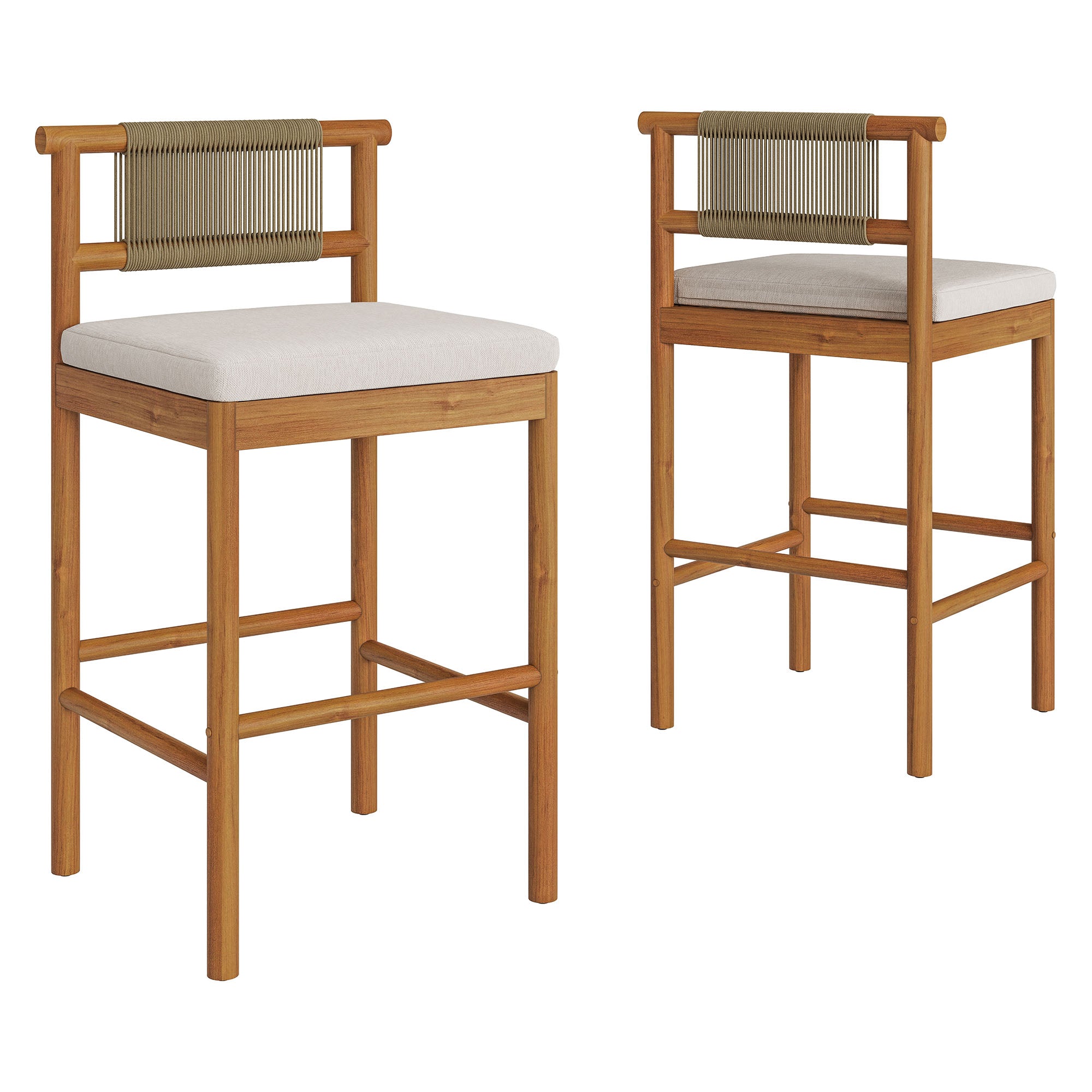 Eleni Outdoor Patio Teak Wood Bar Stools Set of 2