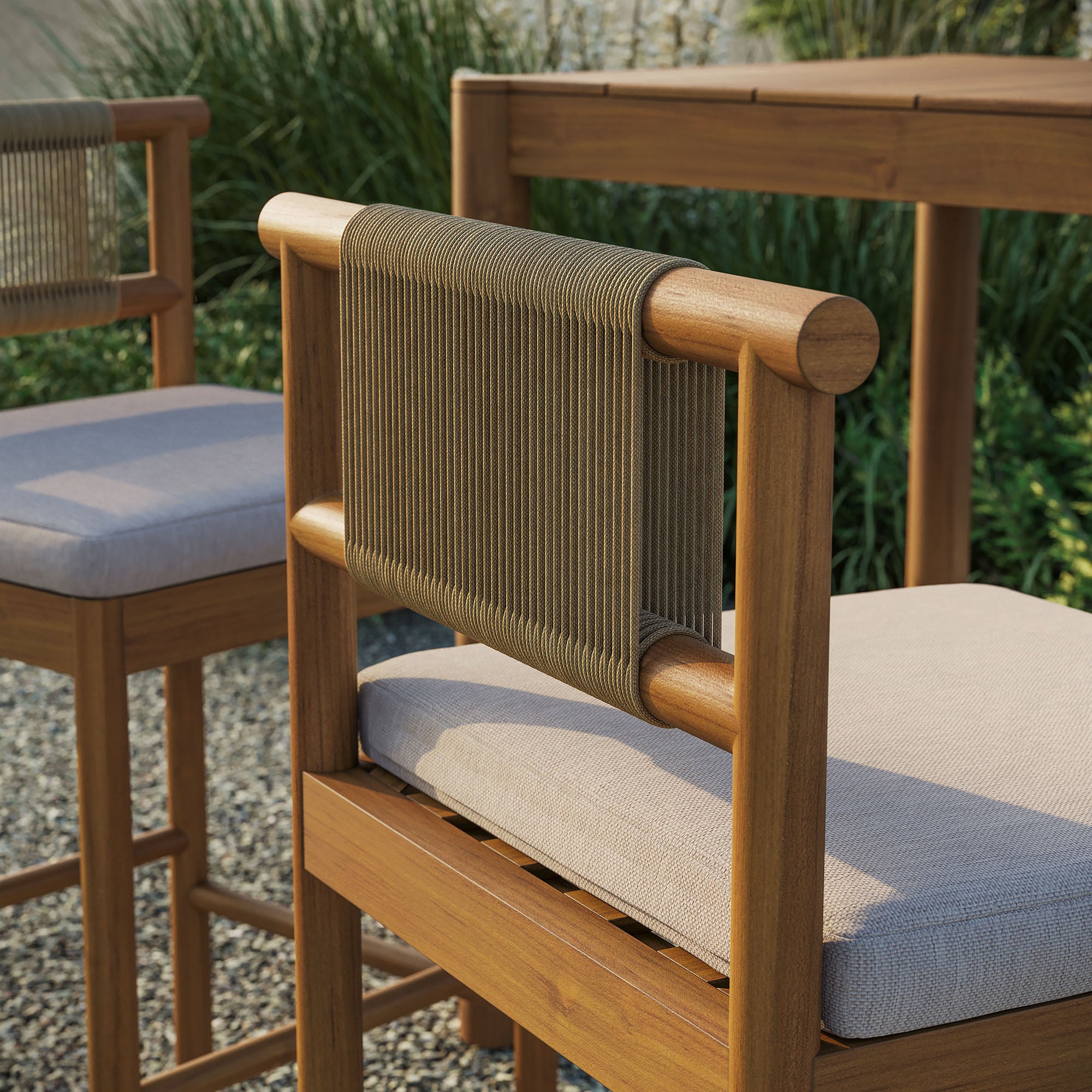 Eleni Outdoor Patio Teak Wood Bar Stools Set of 2