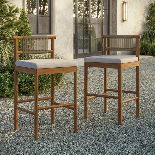 Eleni Outdoor Patio Teak Wood Bar Stools Set of 2