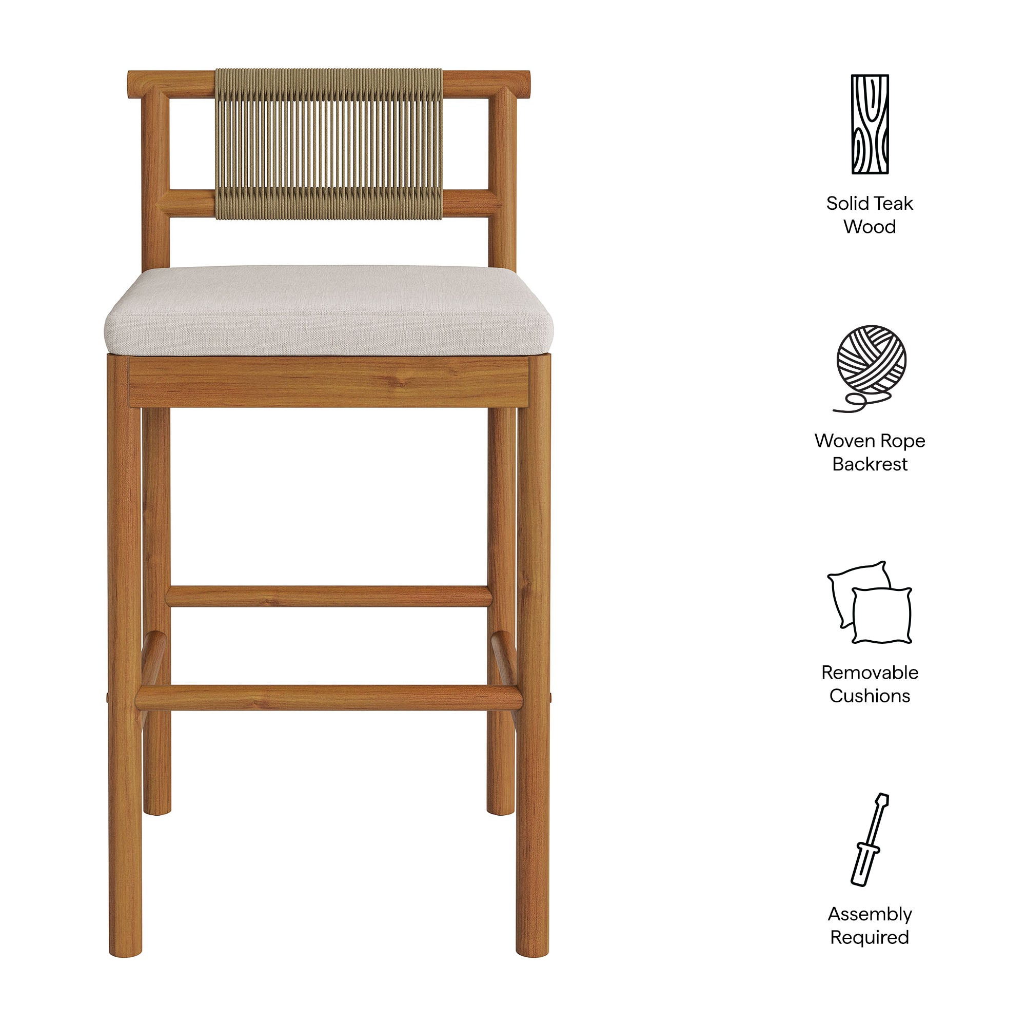 Eleni Outdoor Patio Teak Wood Bar Stools Set of 2