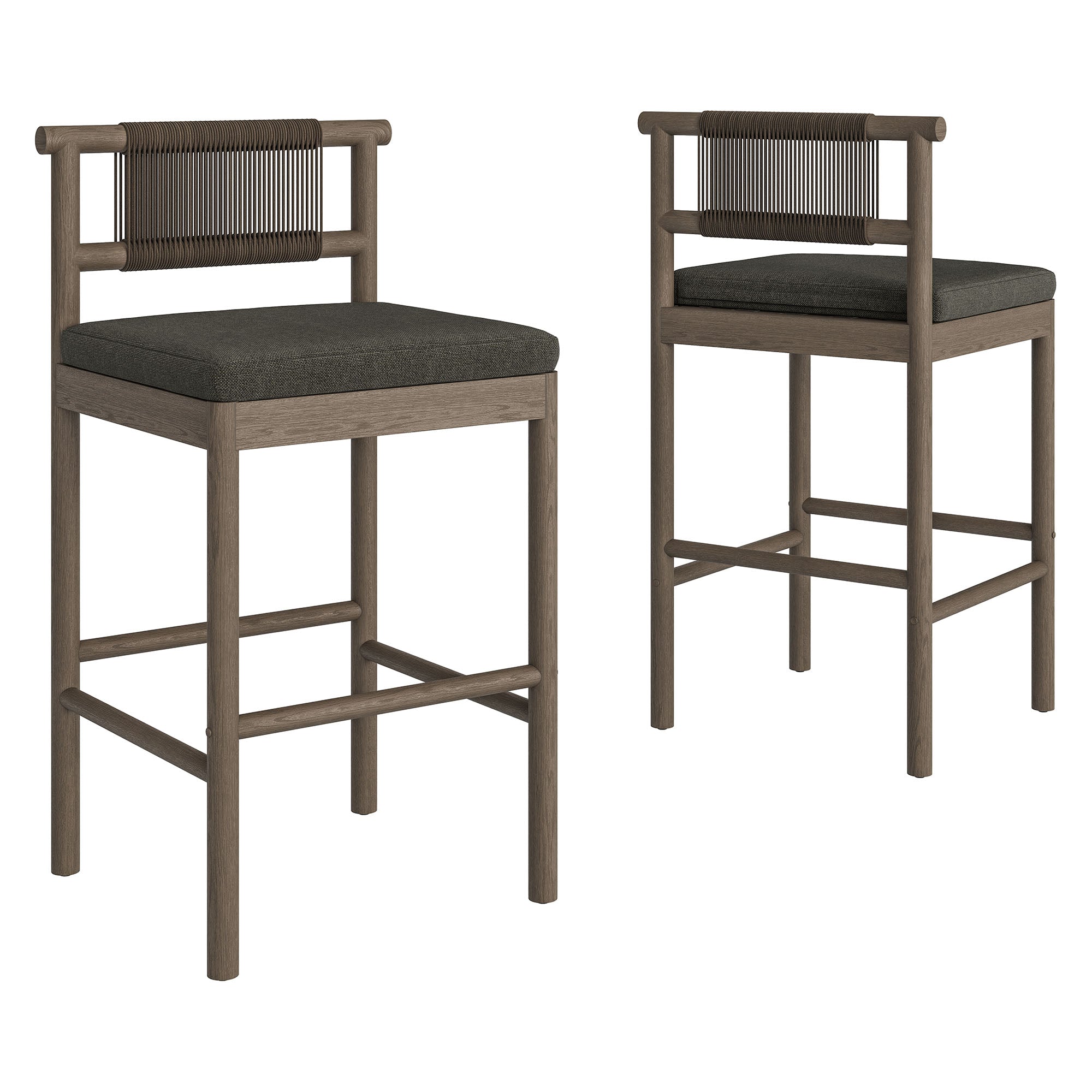 Eleni Outdoor Patio Teak Wood Bar Stools Set of 2