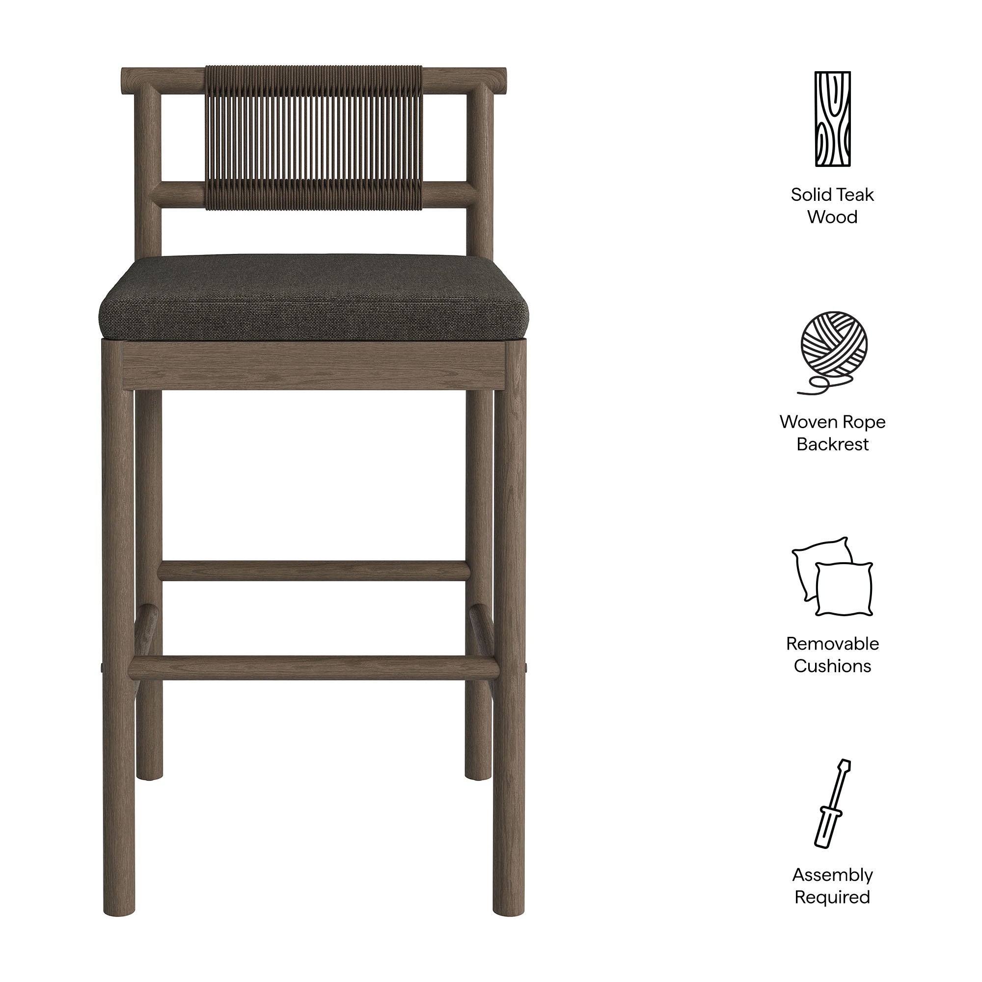 Eleni Outdoor Patio Teak Wood Bar Stools Set of 2