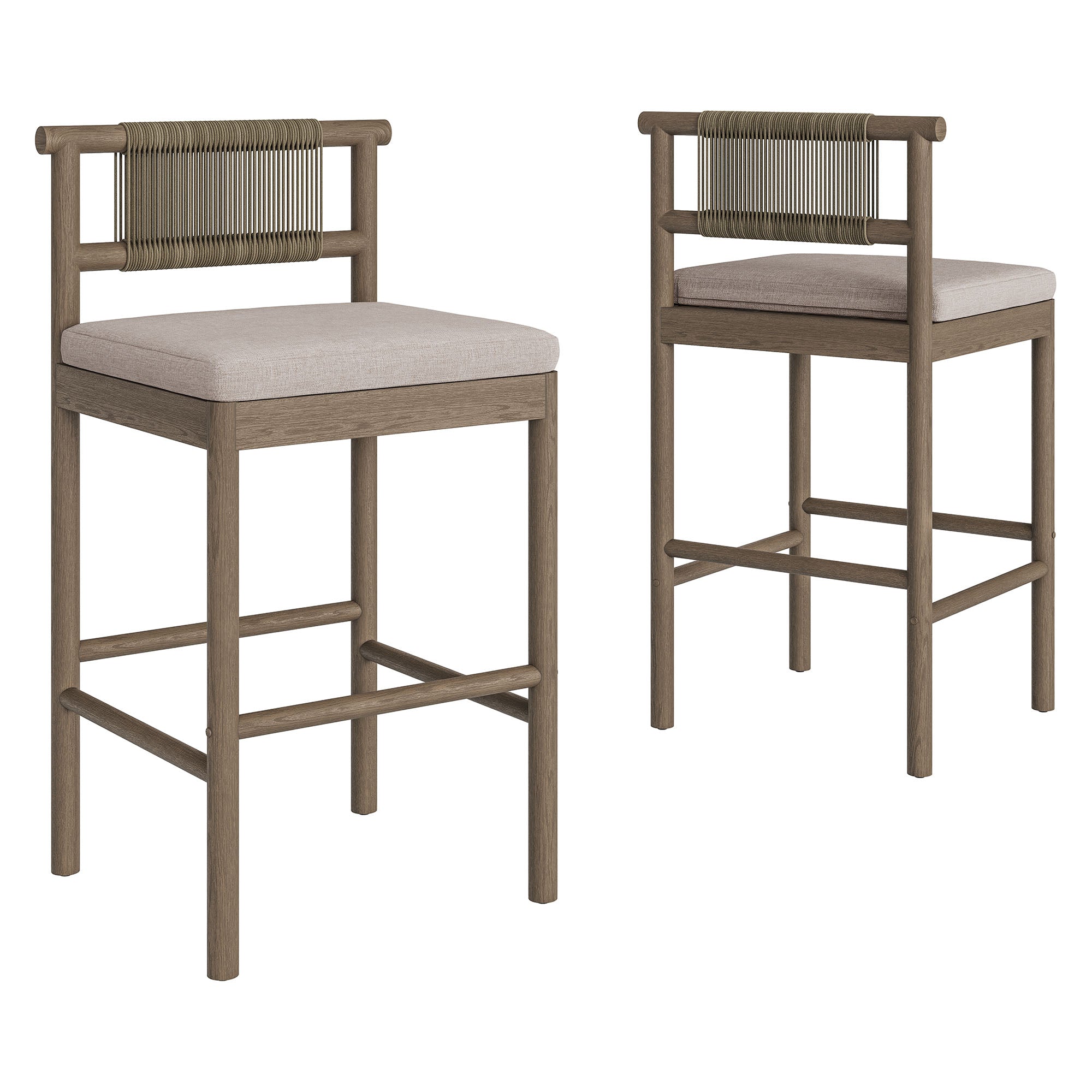 Eleni Outdoor Patio Teak Wood Bar Stools Set of 2