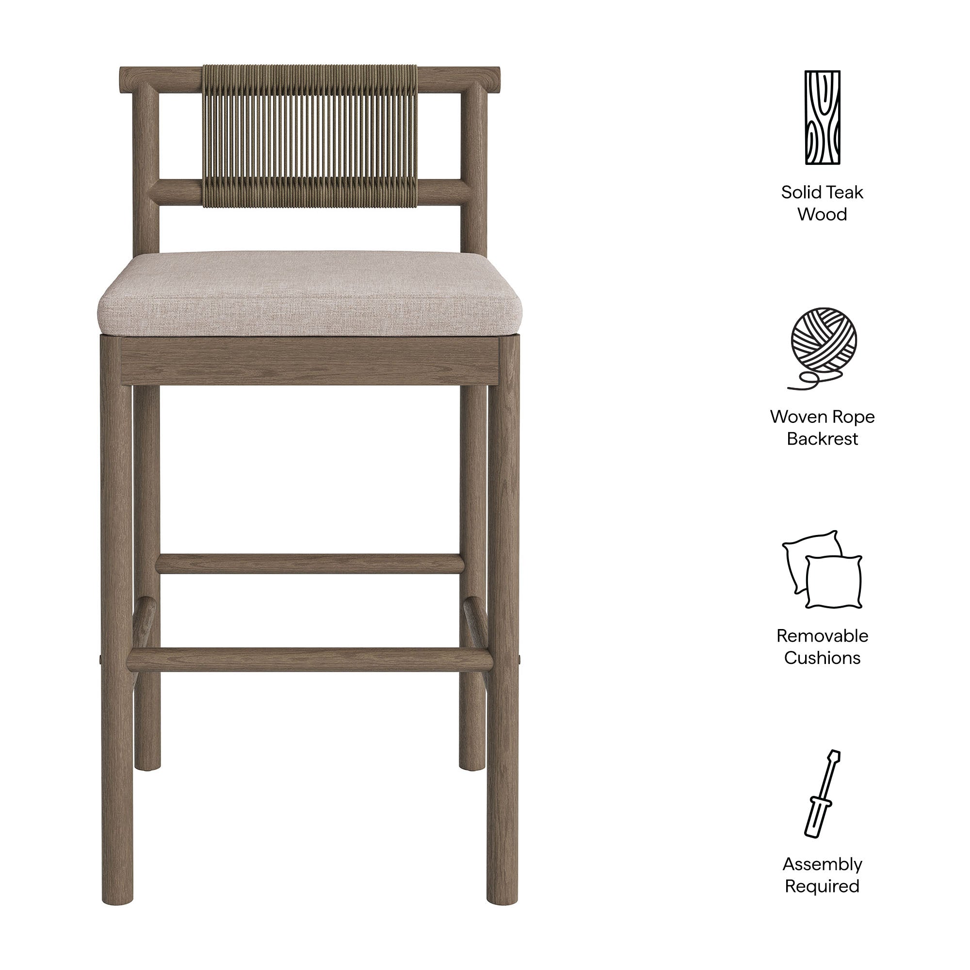 Eleni Outdoor Patio Teak Wood Bar Stools Set of 2