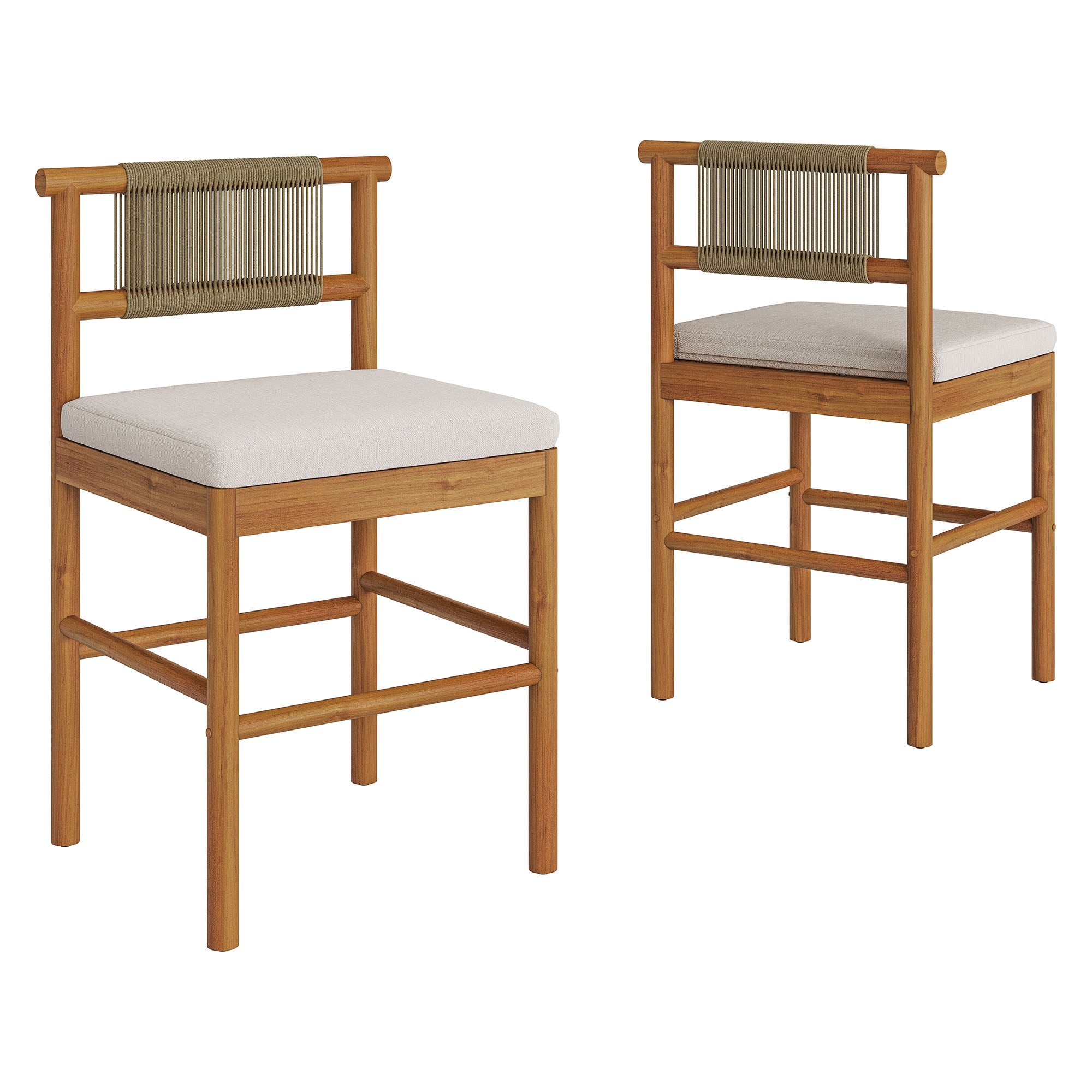 Eleni Outdoor Patio Teak Wood Counter Stools Set of 2