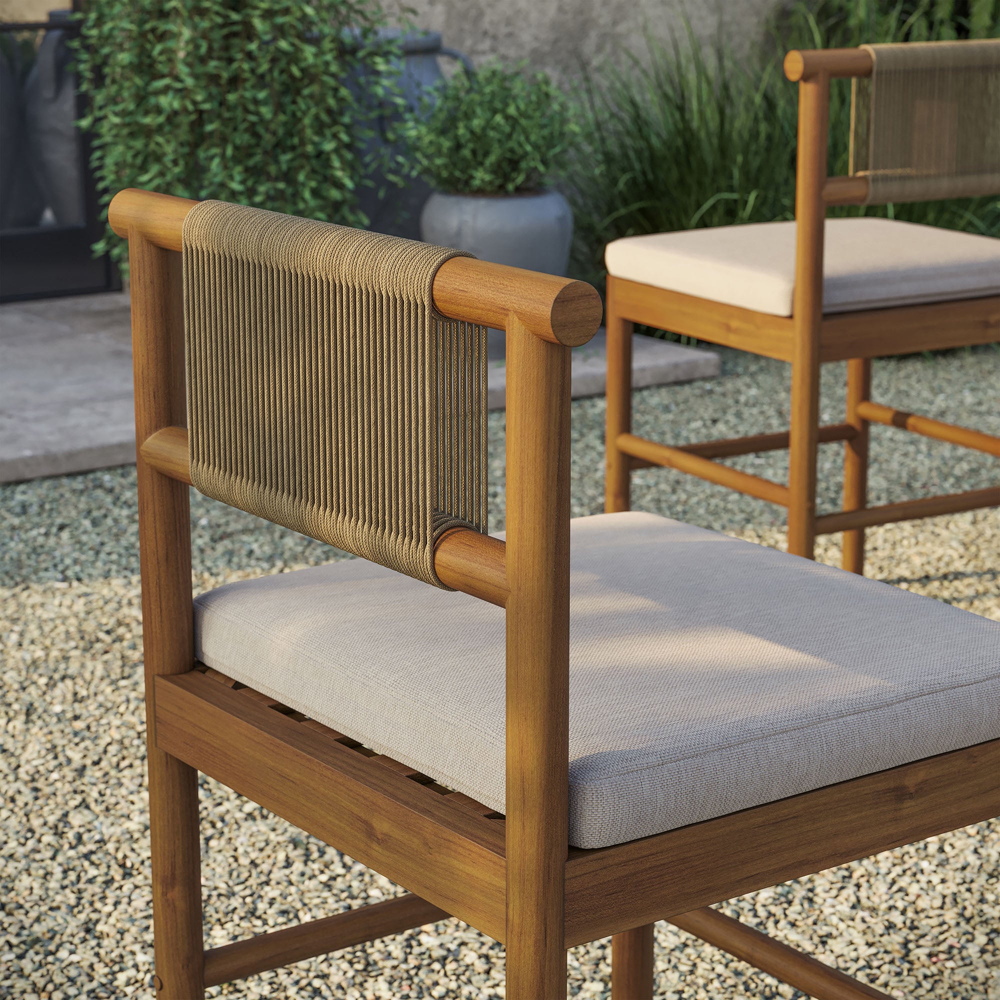 Eleni Outdoor Patio Teak Wood Counter Stools Set of 2