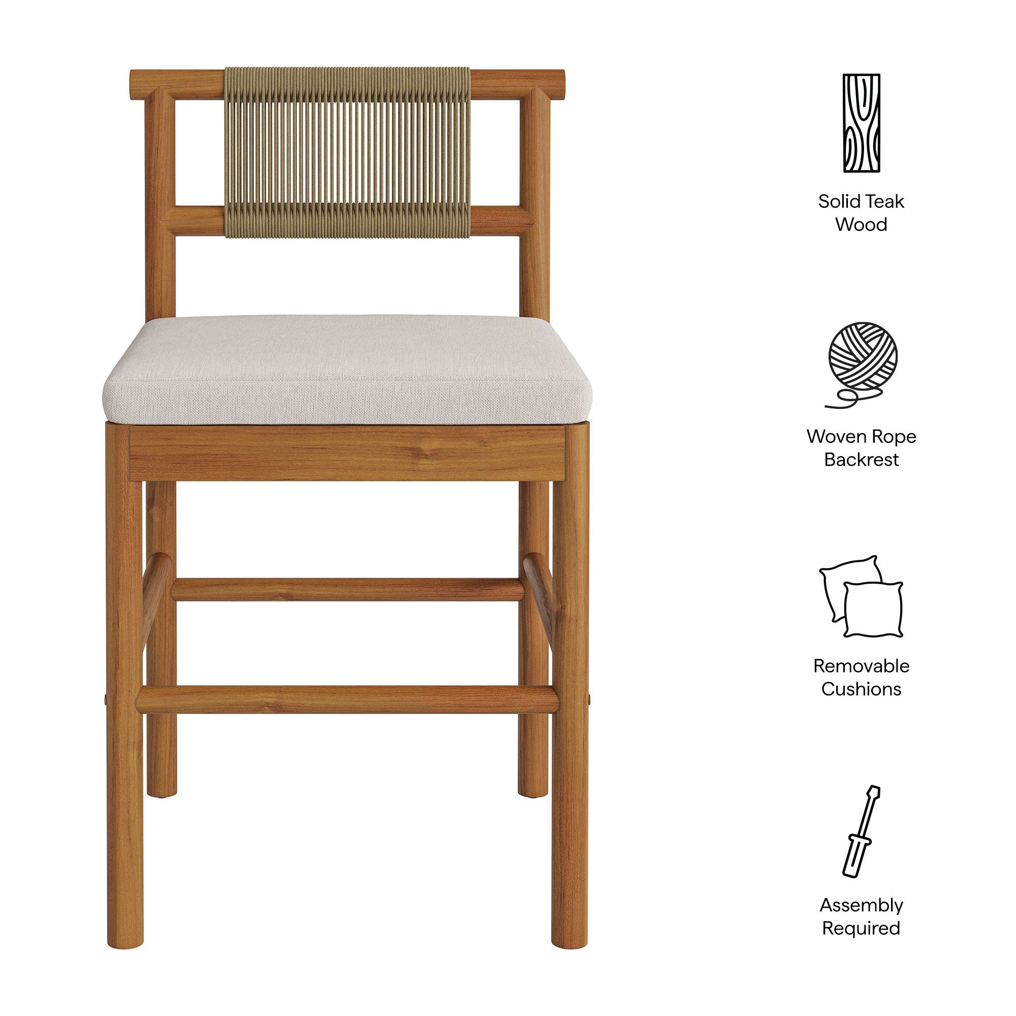 Eleni Outdoor Patio Teak Wood Counter Stools Set of 2