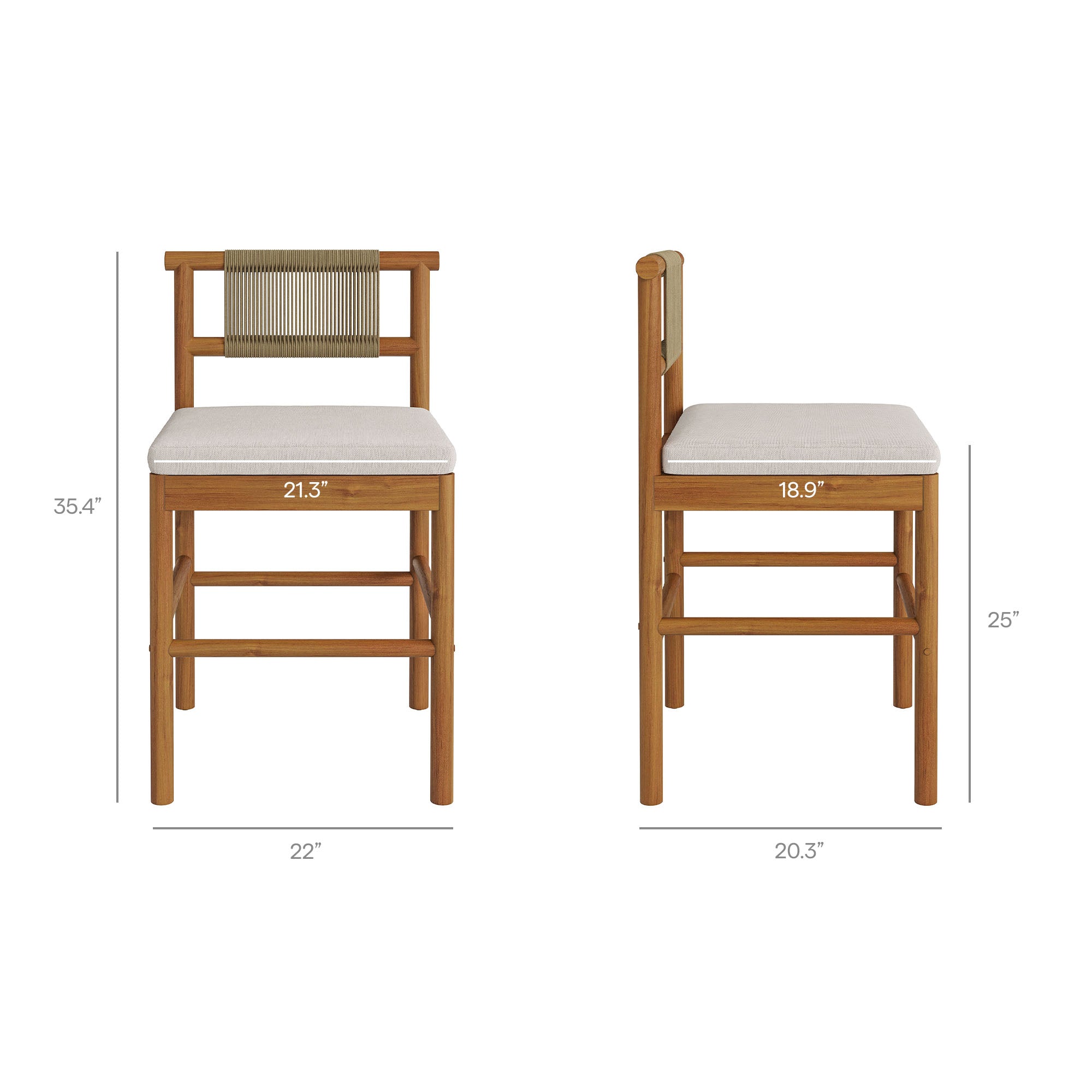 Eleni Outdoor Patio Teak Wood Counter Stools Set of 2