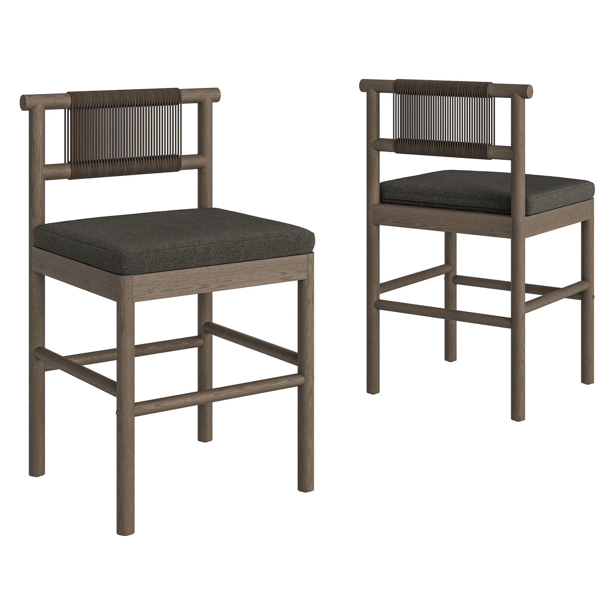 Eleni Outdoor Patio Teak Wood Counter Stools Set of 2