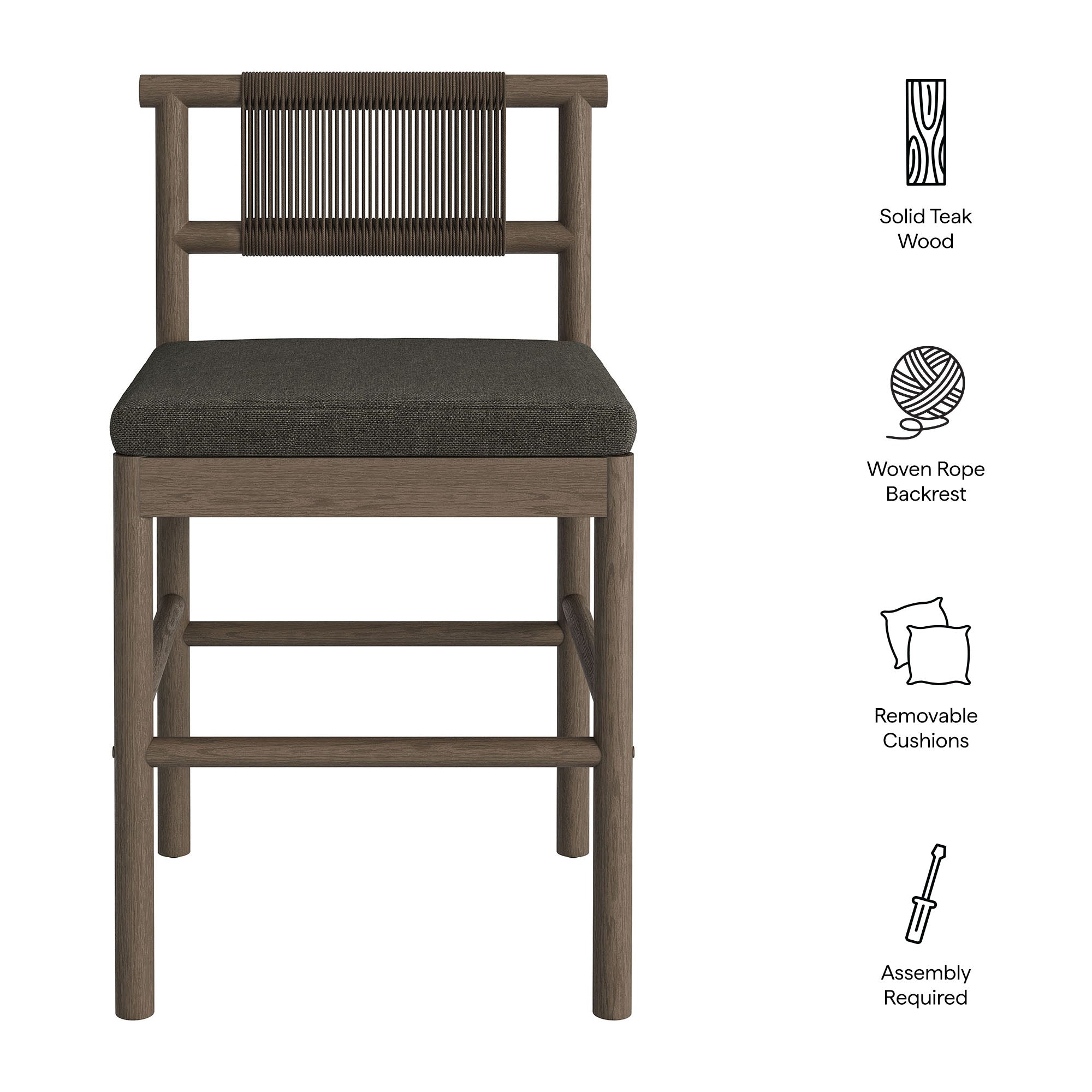 Eleni Outdoor Patio Teak Wood Counter Stools Set of 2