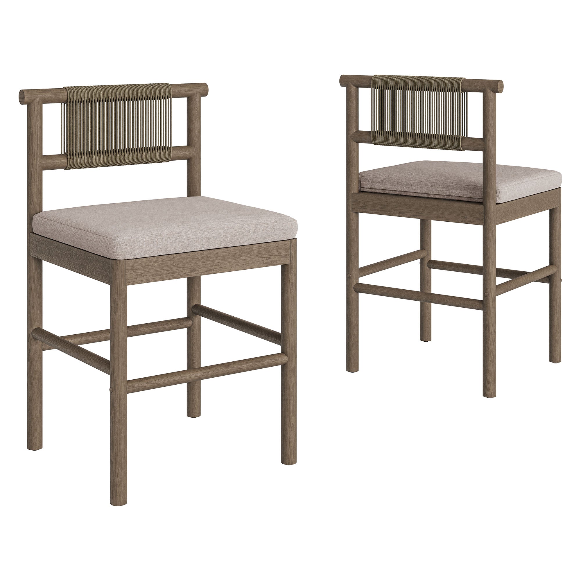 Eleni Outdoor Patio Teak Wood Counter Stools Set of 2
