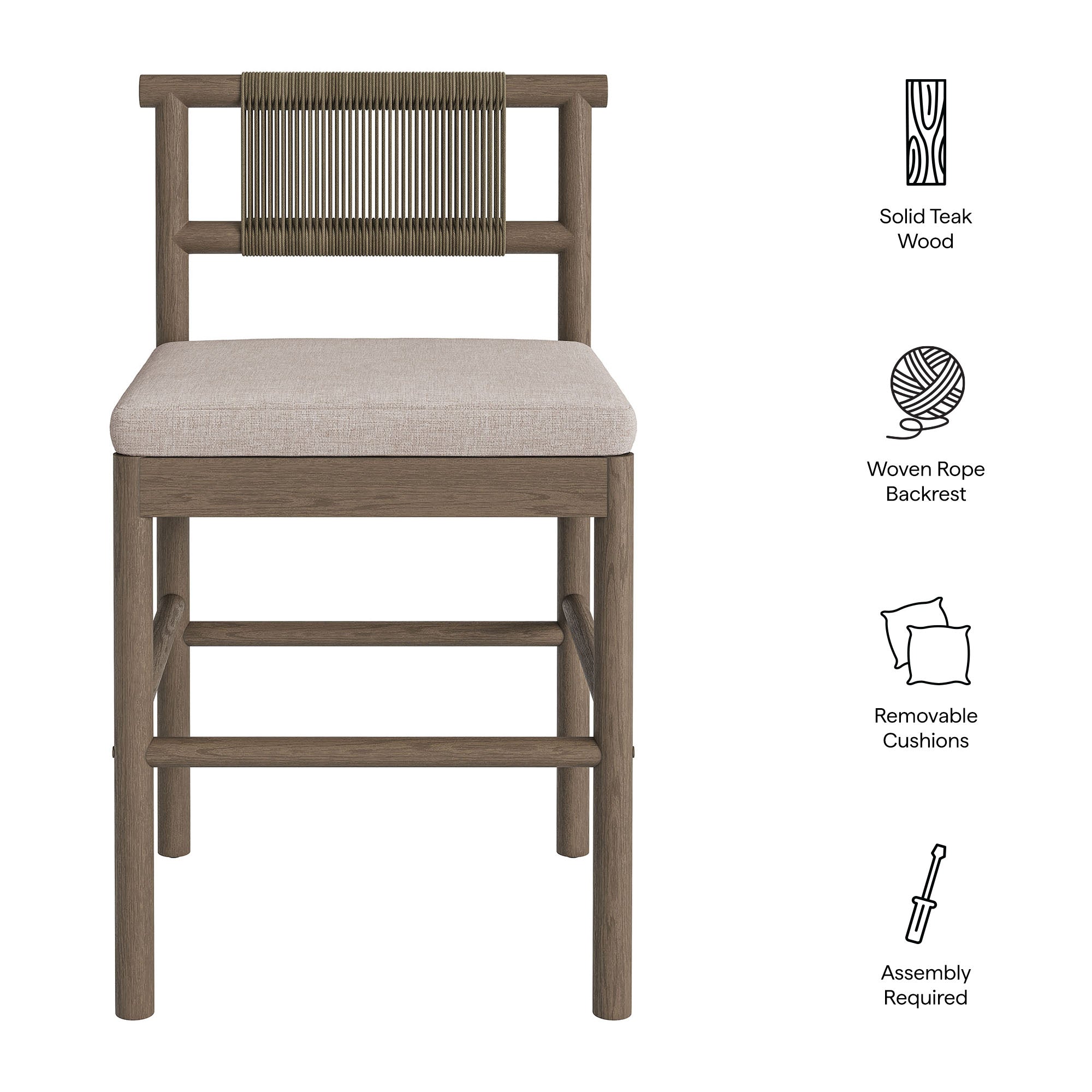 Eleni Outdoor Patio Teak Wood Counter Stools Set of 2
