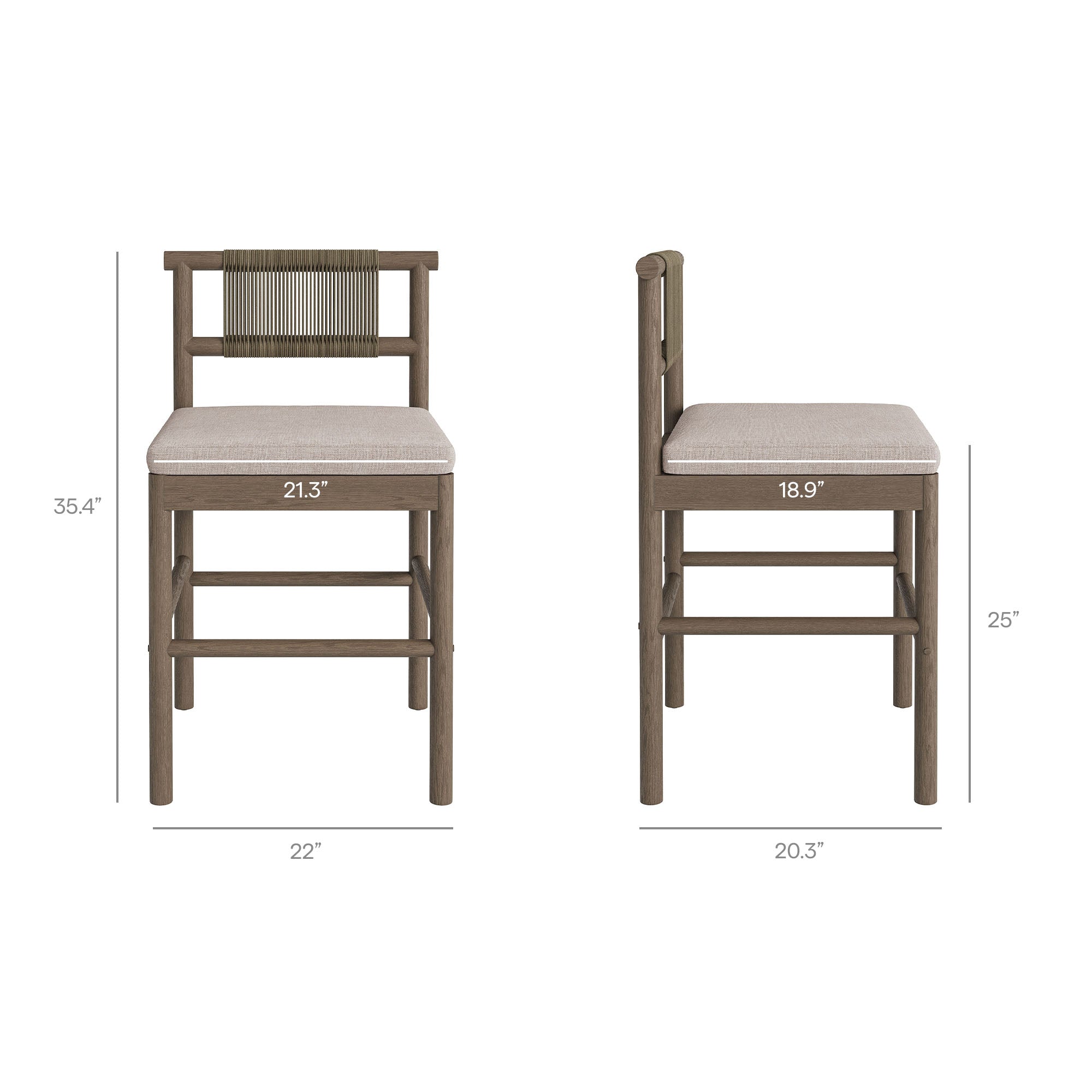 Eleni Outdoor Patio Teak Wood Counter Stools Set of 2
