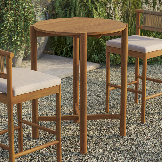 Eleni Round 35 Inch Outdoor Patio Teak Wood Round Bar Table