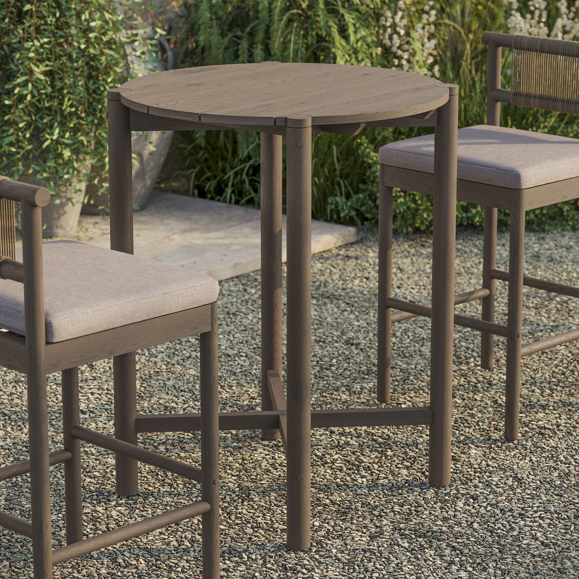 Eleni Round 35 Inch Outdoor Patio Teak Wood Round Bar Table