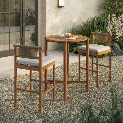 Eleni 3-Piece Outdoor Patio Teak Wood Bar Set