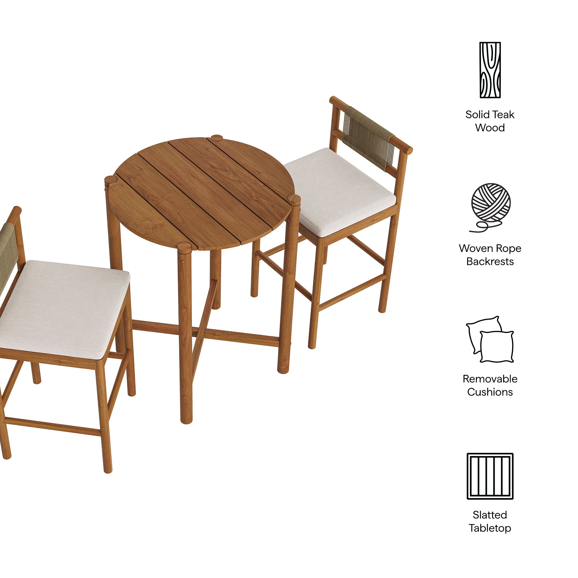 Eleni 3-Piece Outdoor Patio Teak Wood Bar Set