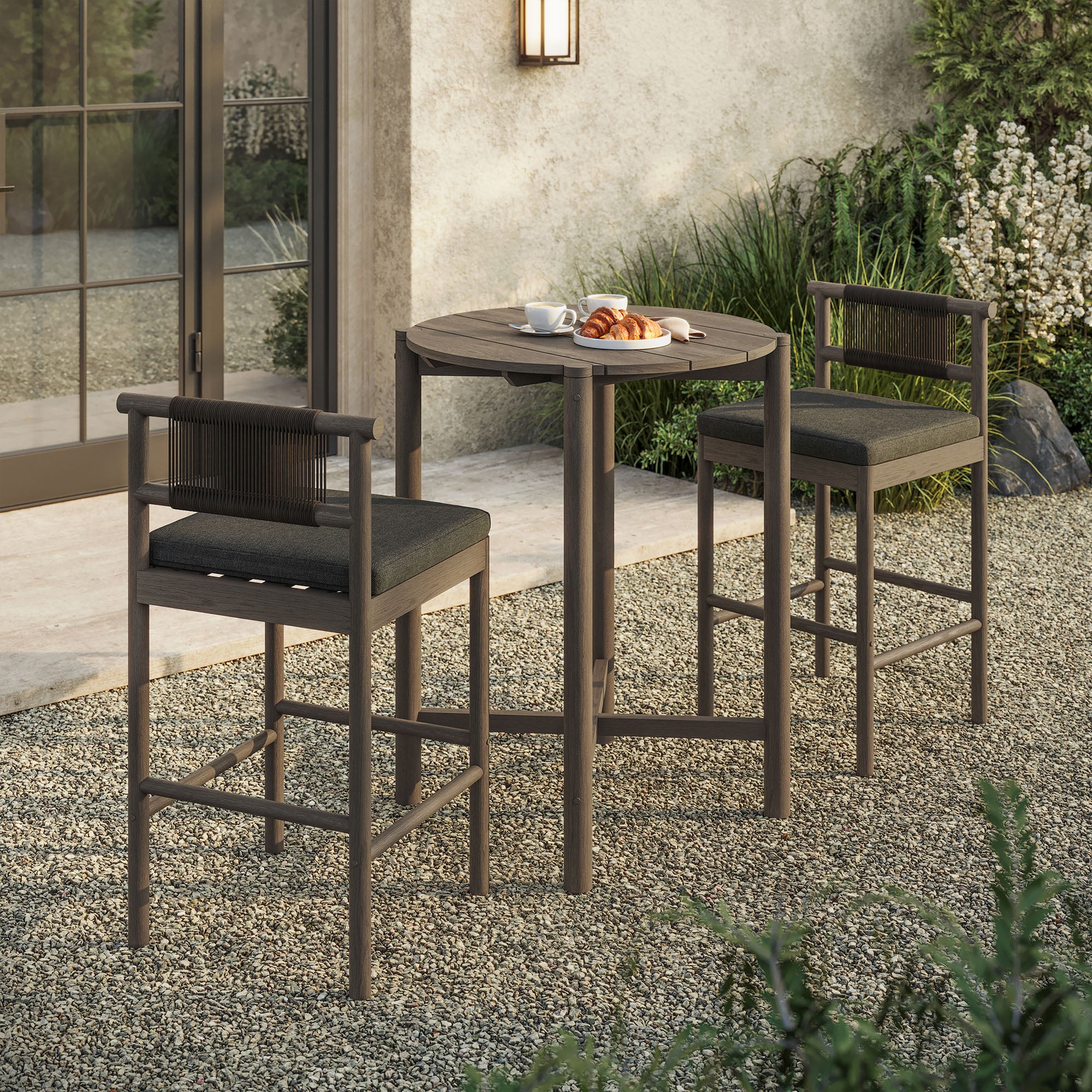 Eleni 3-Piece Outdoor Patio Teak Wood Bar Set