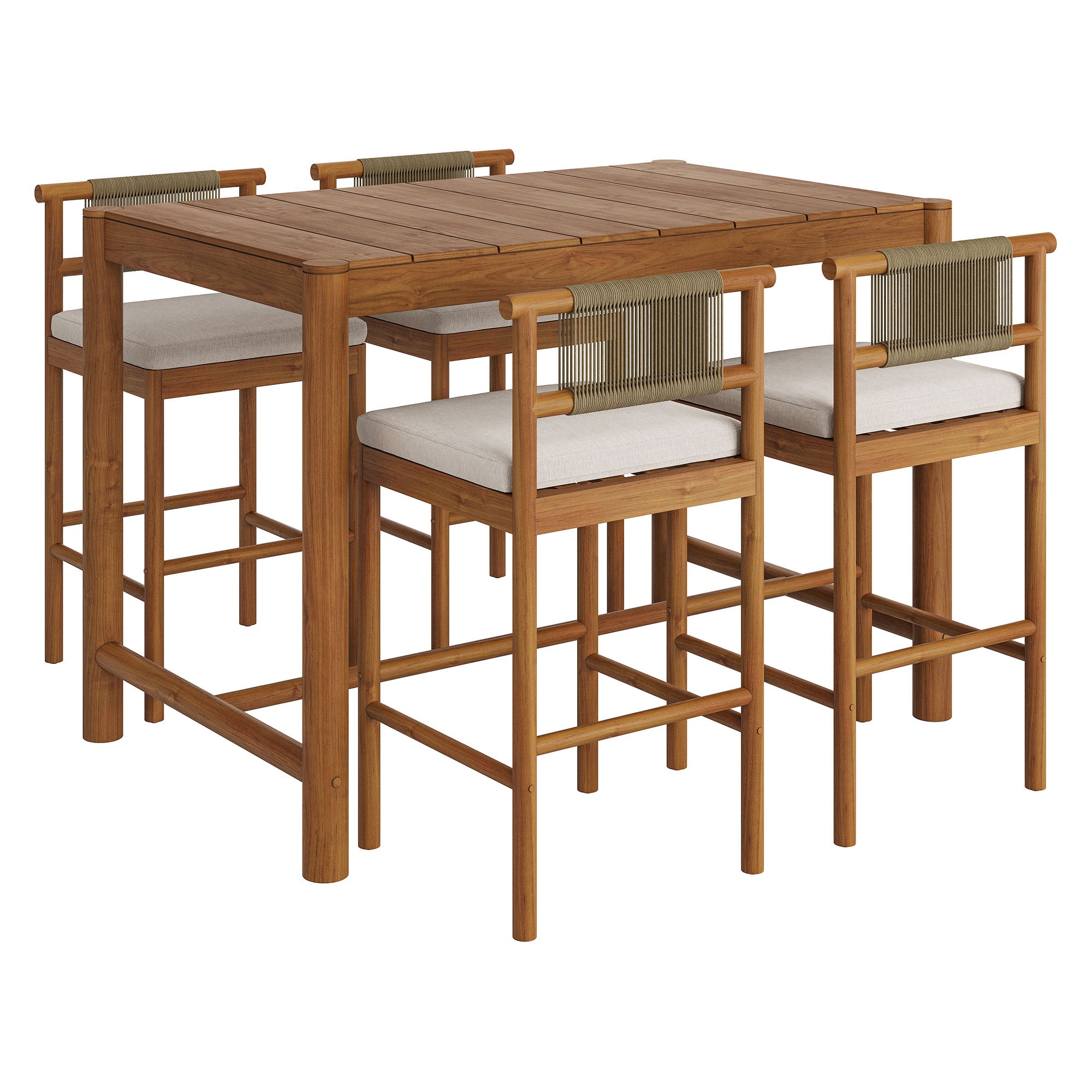 Eleni 5-Piece Outdoor Patio Teak Wood Bar Set