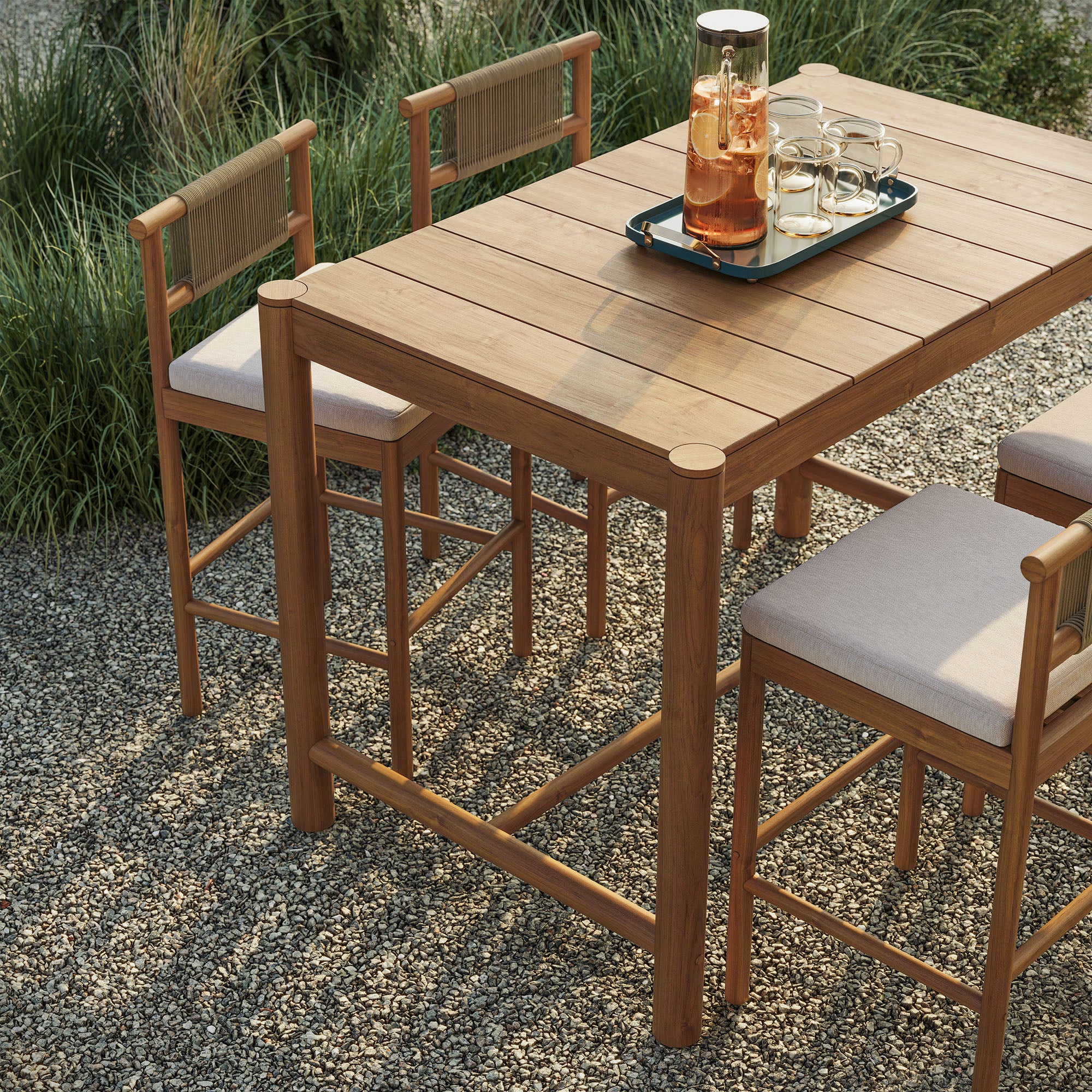 Eleni 5-Piece Outdoor Patio Teak Wood Bar Set