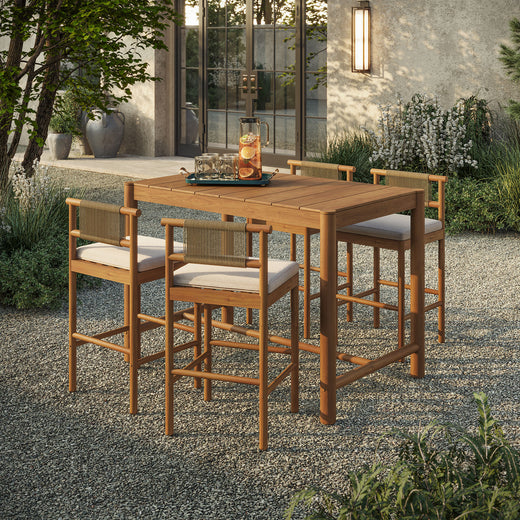 Eleni 5-Piece Outdoor Patio Teak Wood Bar Set