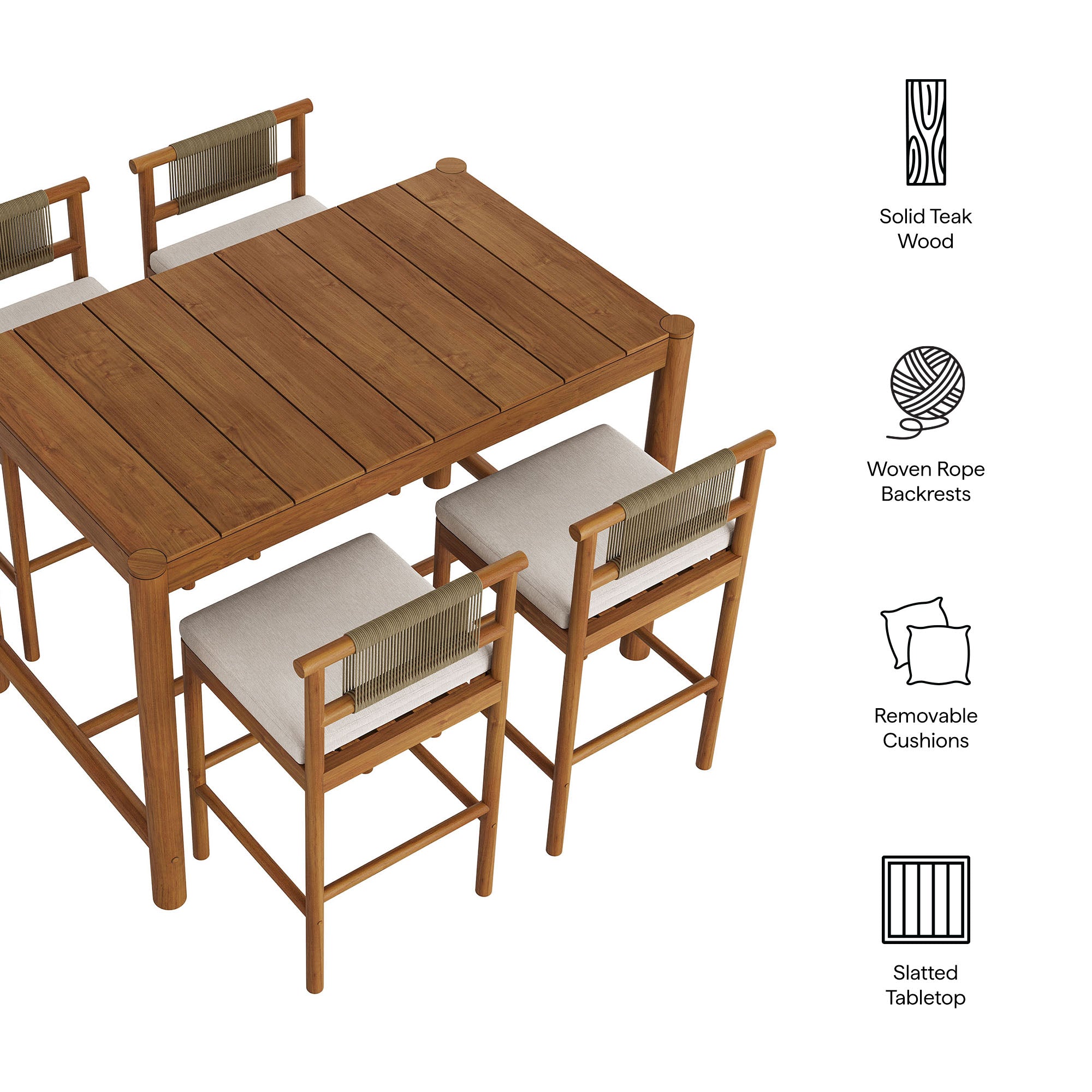 Eleni 5-Piece Outdoor Patio Teak Wood Bar Set