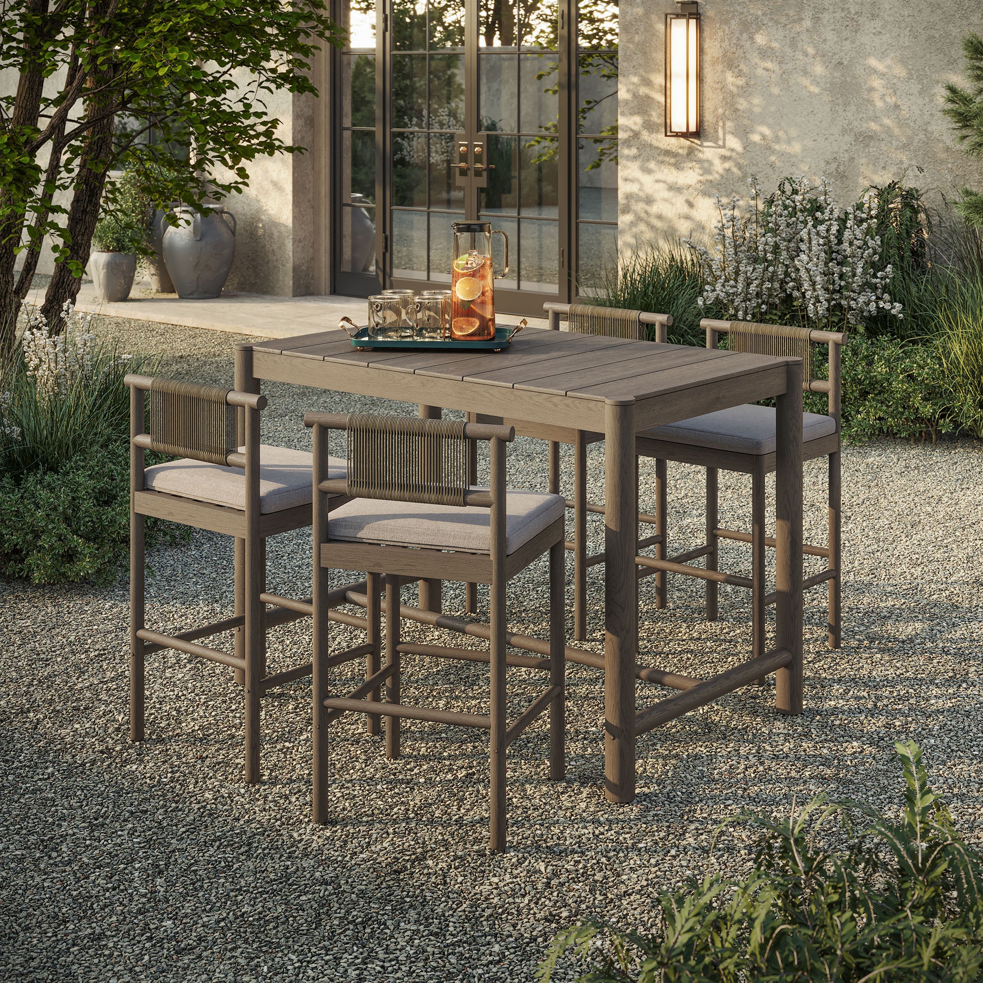 Eleni 5-Piece Outdoor Patio Teak Wood Bar Set