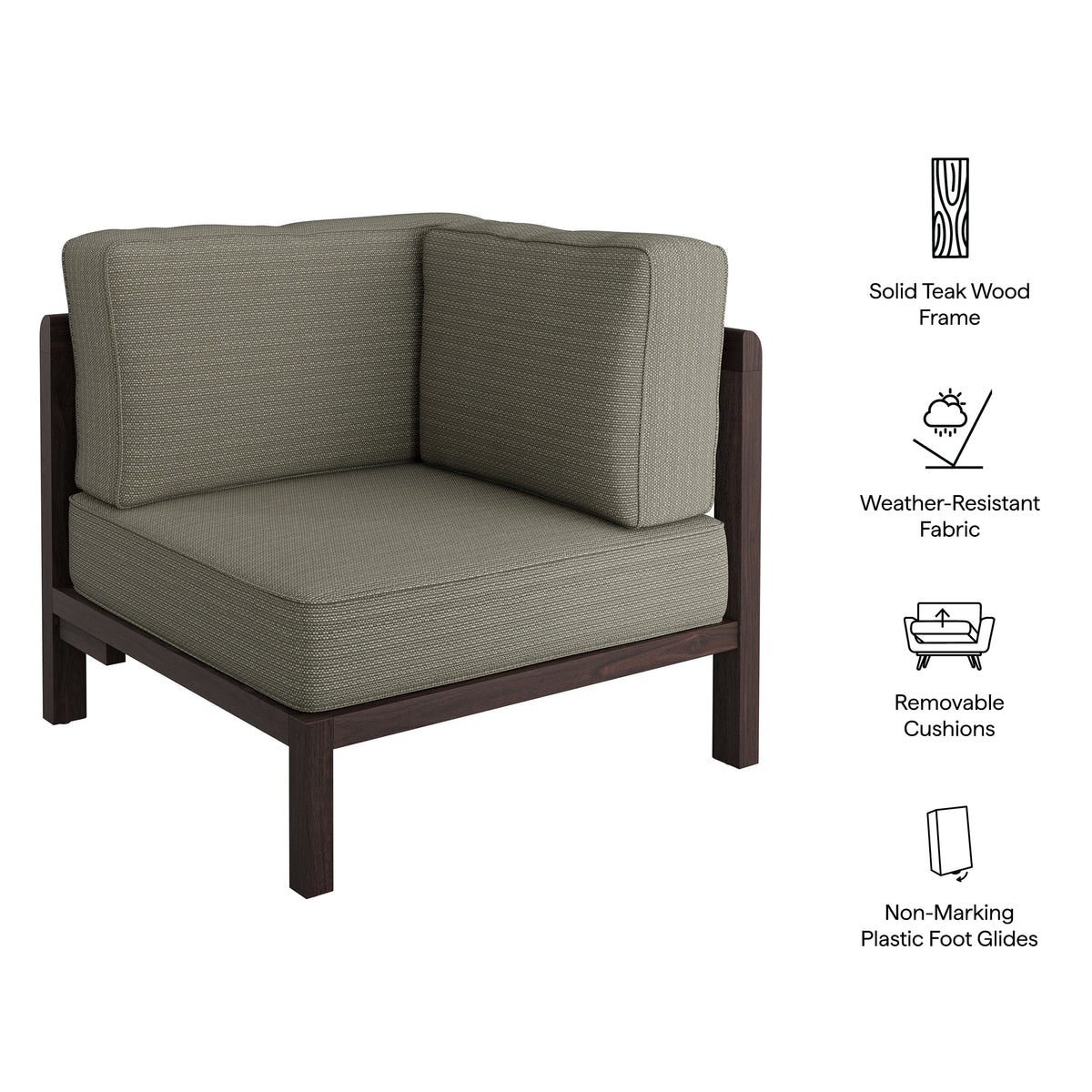 Kona Outdoor Patio Teak Wood Corner Modular Chair