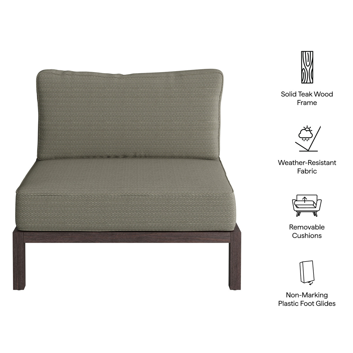 Kona Outdoor Patio Teak Wood Armless Modular Chair