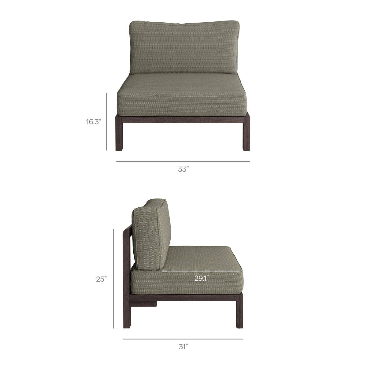 Kona Outdoor Patio Teak Wood Armless Modular Chair