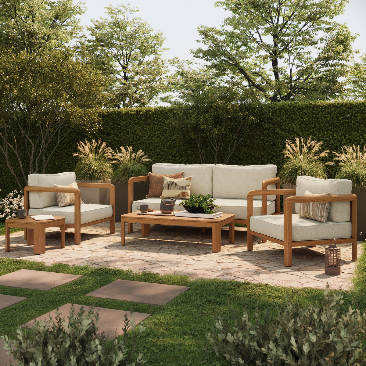 Kona 5-Piece Outdoor Patio Teak Wood Furniture Set
