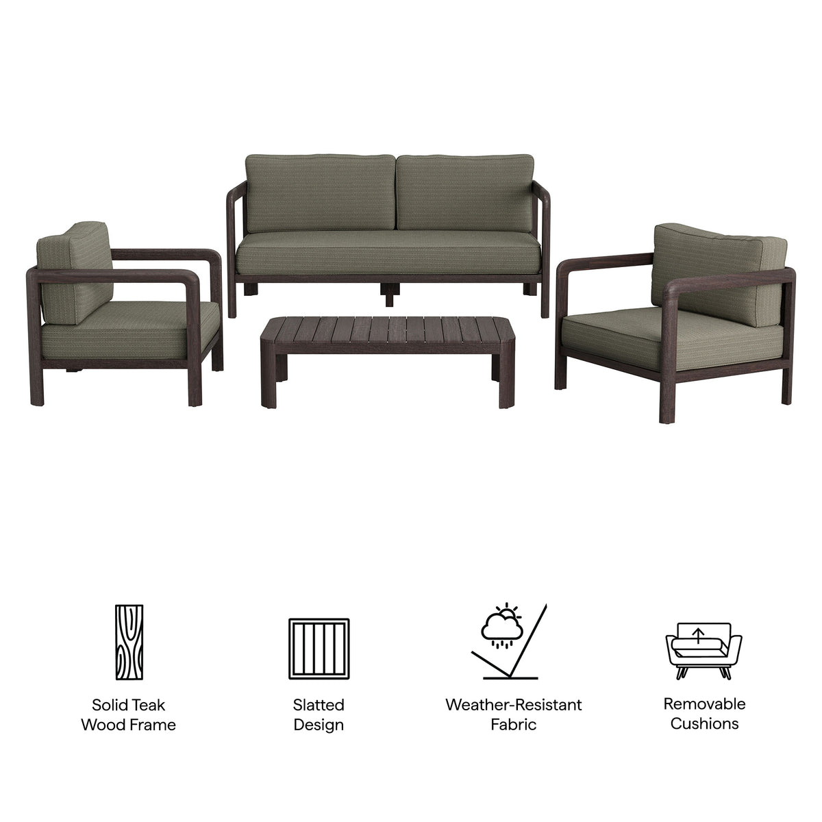 Kona 4-Piece Outdoor Patio Teak Wood Furniture Set