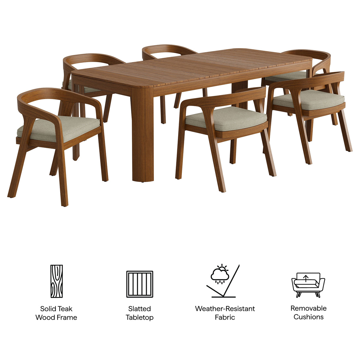 Kona 7-Piece Outdoor Patio Teak Wood Dining Set