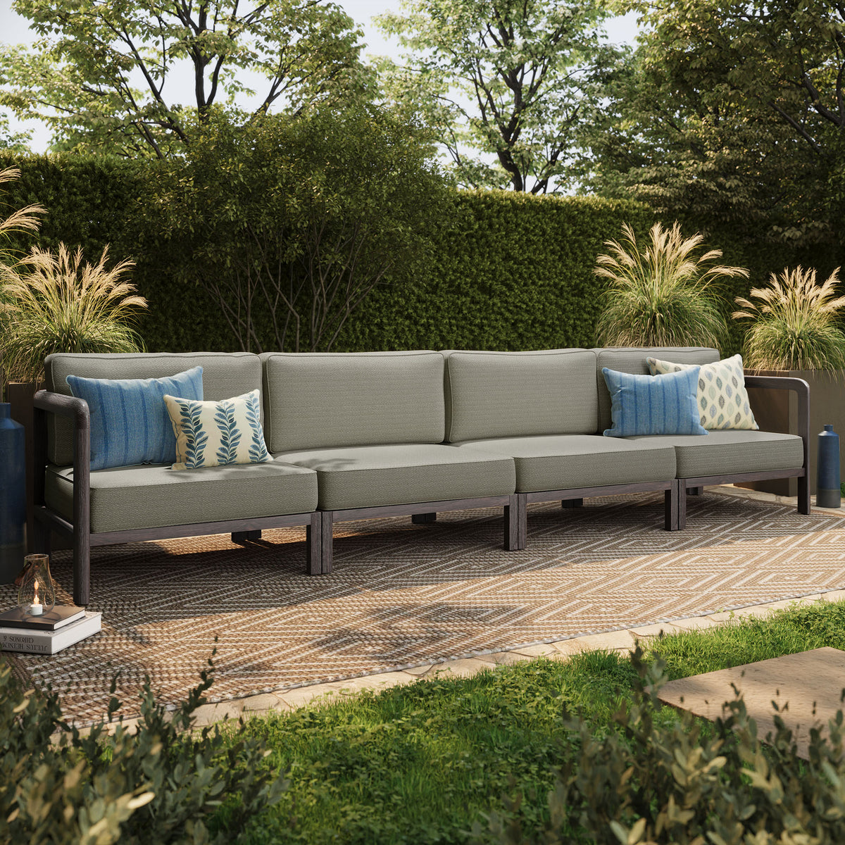Kona 4-Piece Outdoor Patio Teak Wood Modular Sofa Set