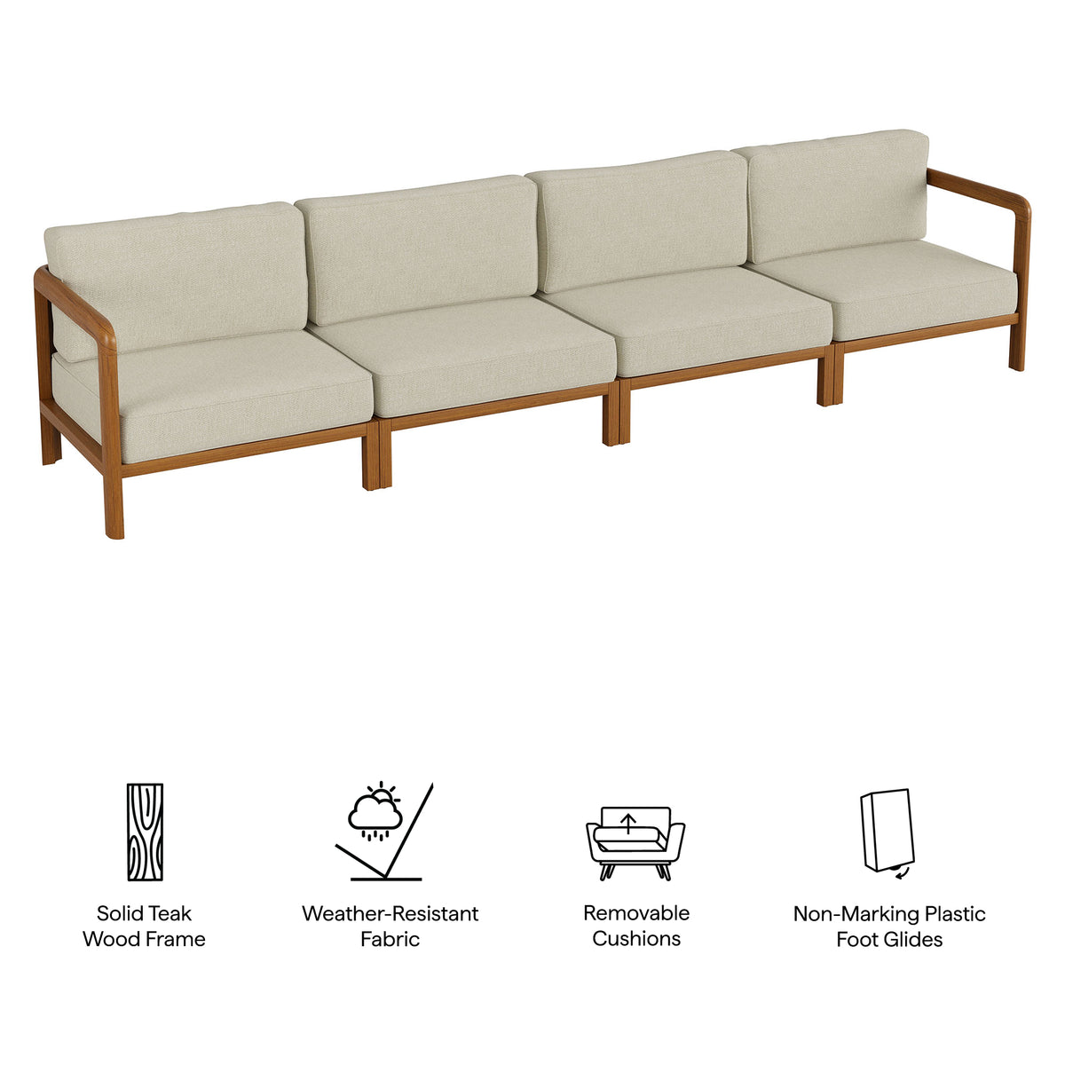 Kona 4-Piece Outdoor Patio Teak Wood Modular Sofa Set
