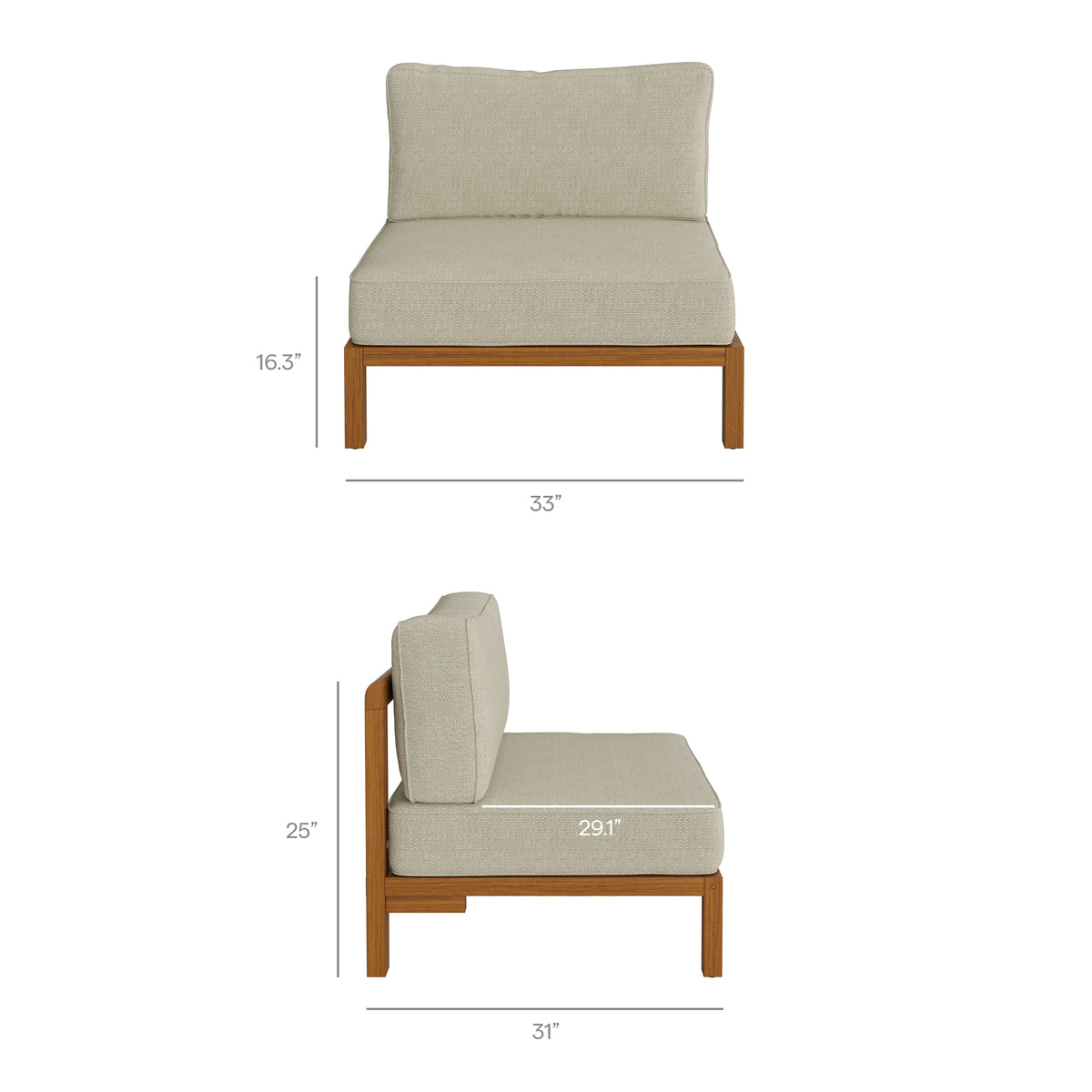Kona 4-Piece Outdoor Patio Teak Wood Modular Sofa Set