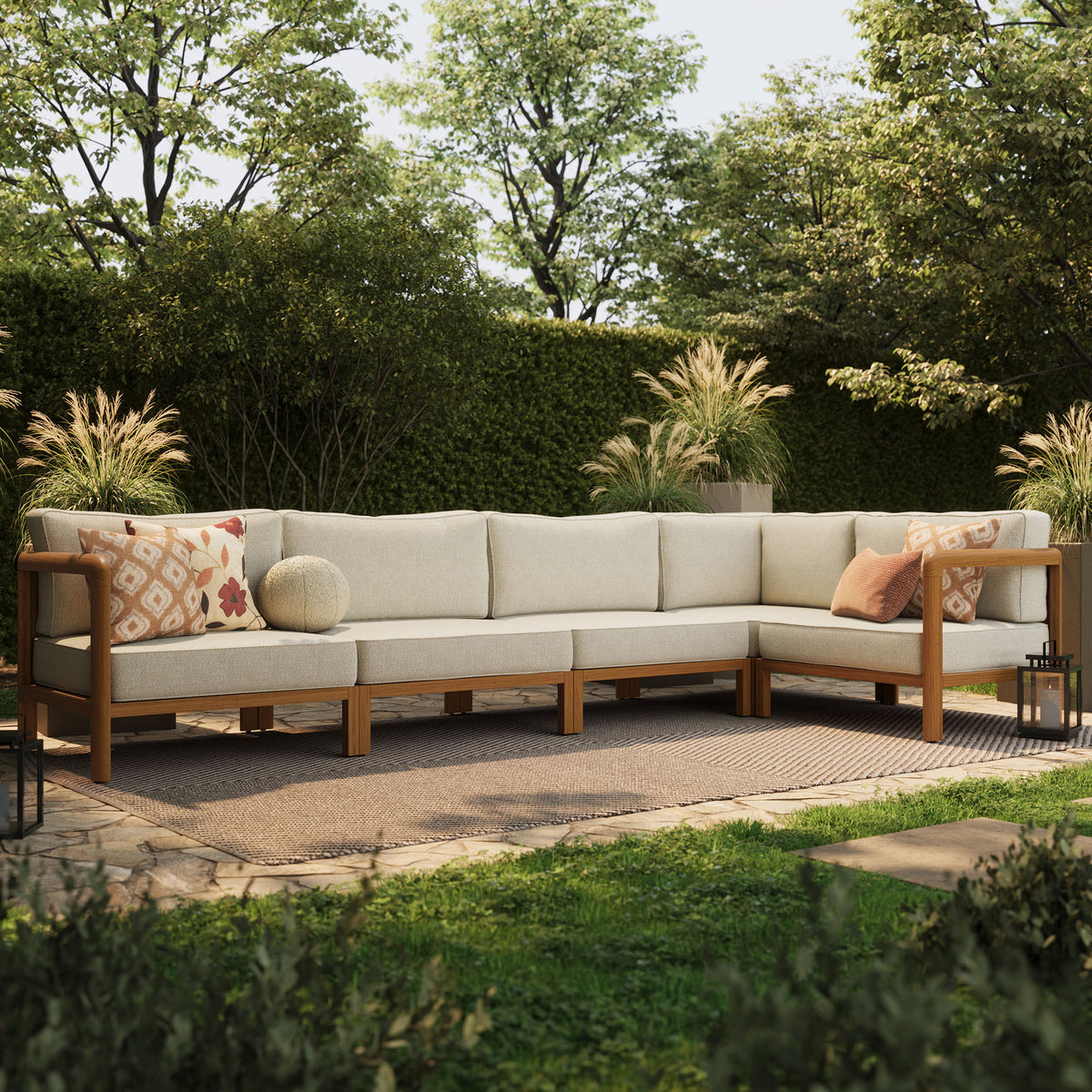 Kona L-Shaped Outdoor Patio Teak Wood Modular Sofa