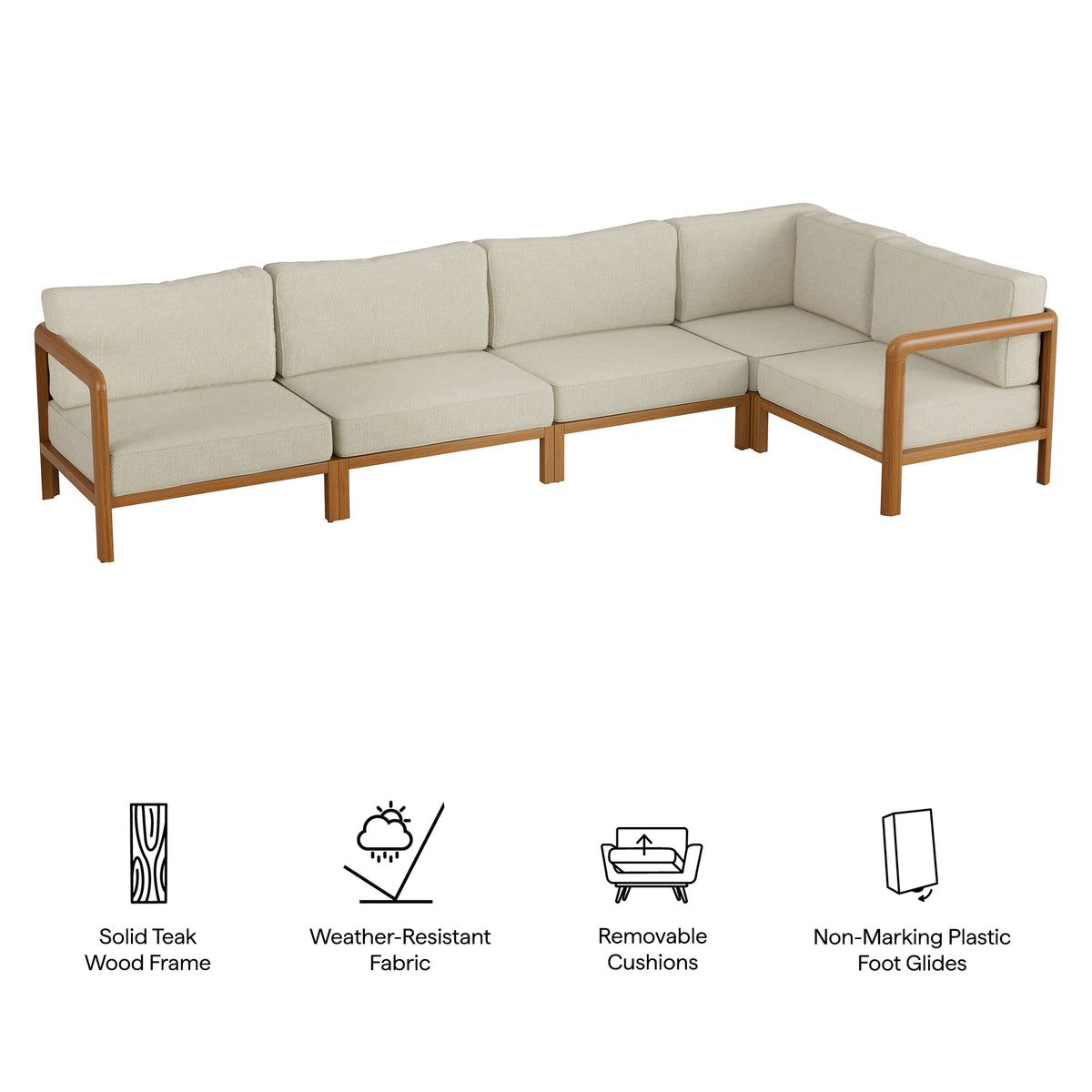 Kona L-Shaped Outdoor Patio Teak Wood Modular Sofa