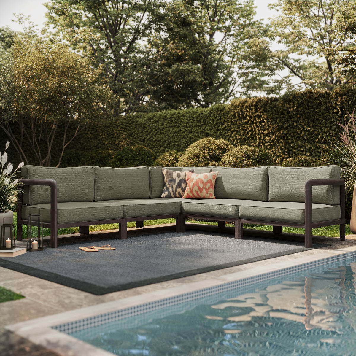 Kona 5-Piece Outdoor Patio Teak Wood Corner Modular Sofa