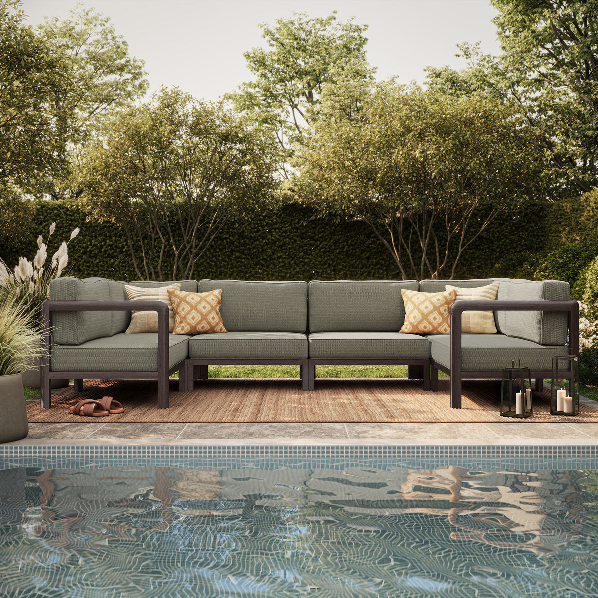 Kona 6-Piece Outdoor Patio Teak Wood Modular Sofa