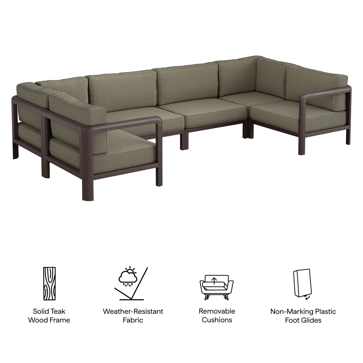 Kona 6-Piece Outdoor Patio Teak Wood Modular Sofa
