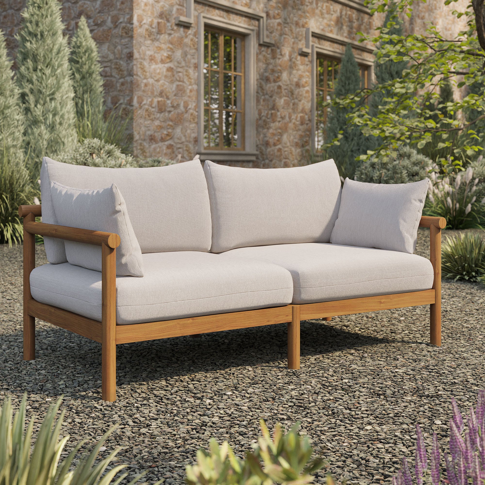 Eleni Outdoor Patio Teak Wood Loveseat