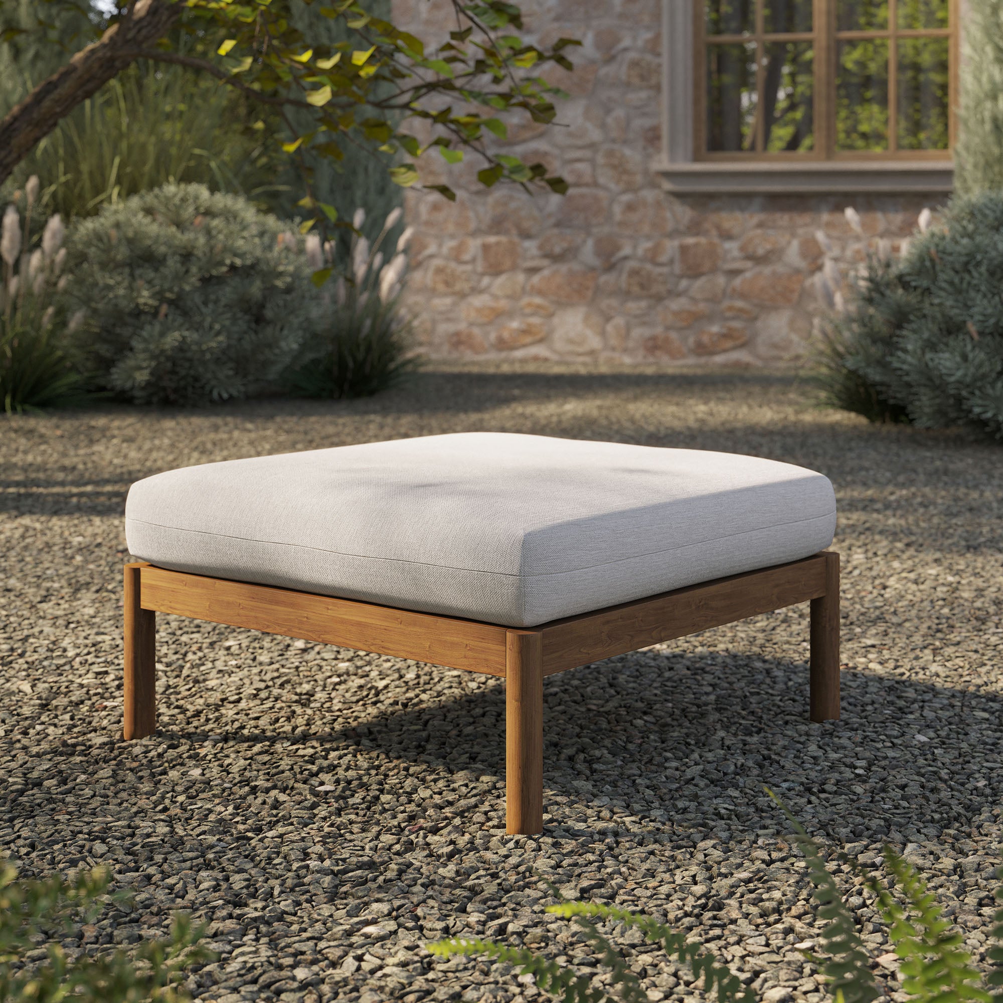 Eleni Square Outdoor Patio Teak Wood Ottoman