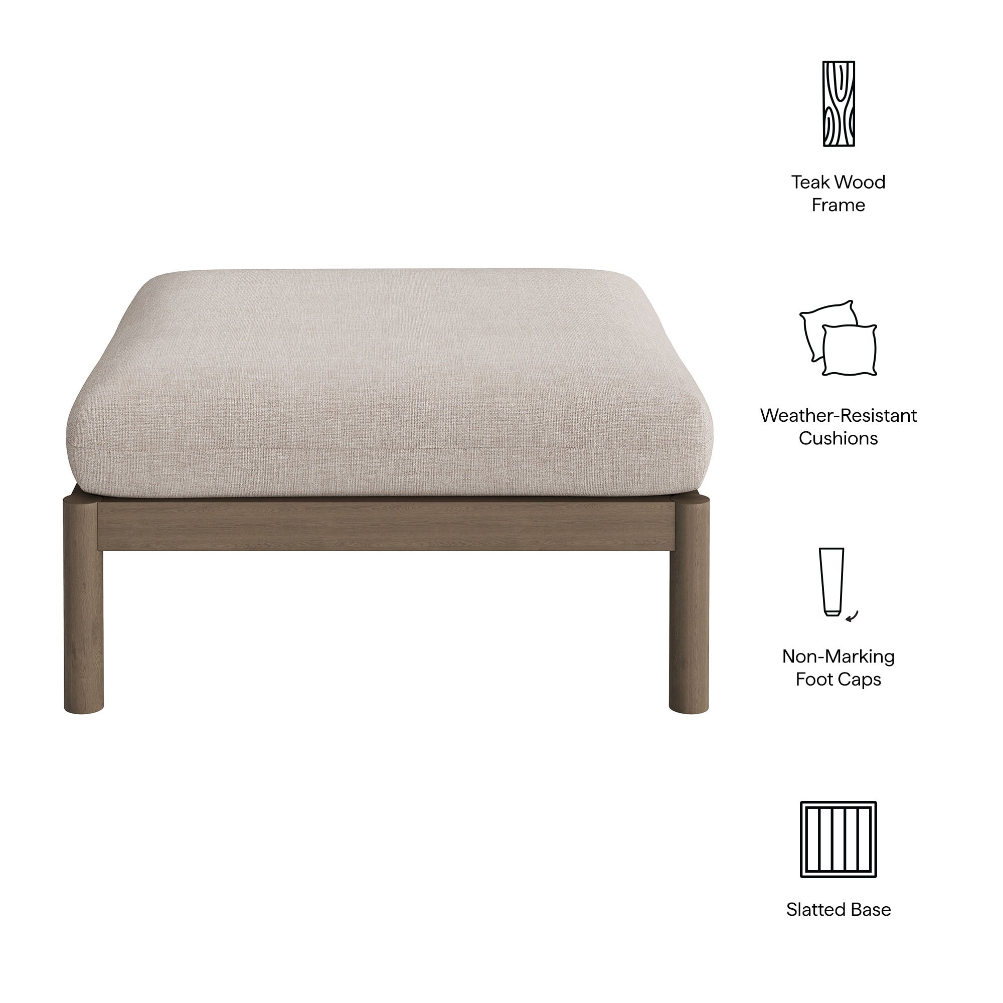 Eleni Square Outdoor Patio Teak Wood Ottoman