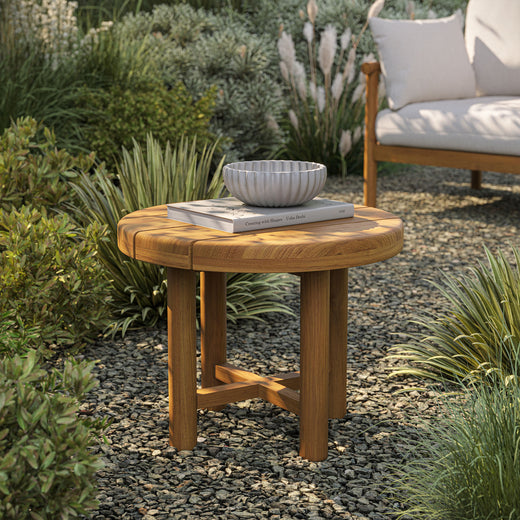 Eleni 20-Inch Round Outdoor Patio Teak Wood Side Table
