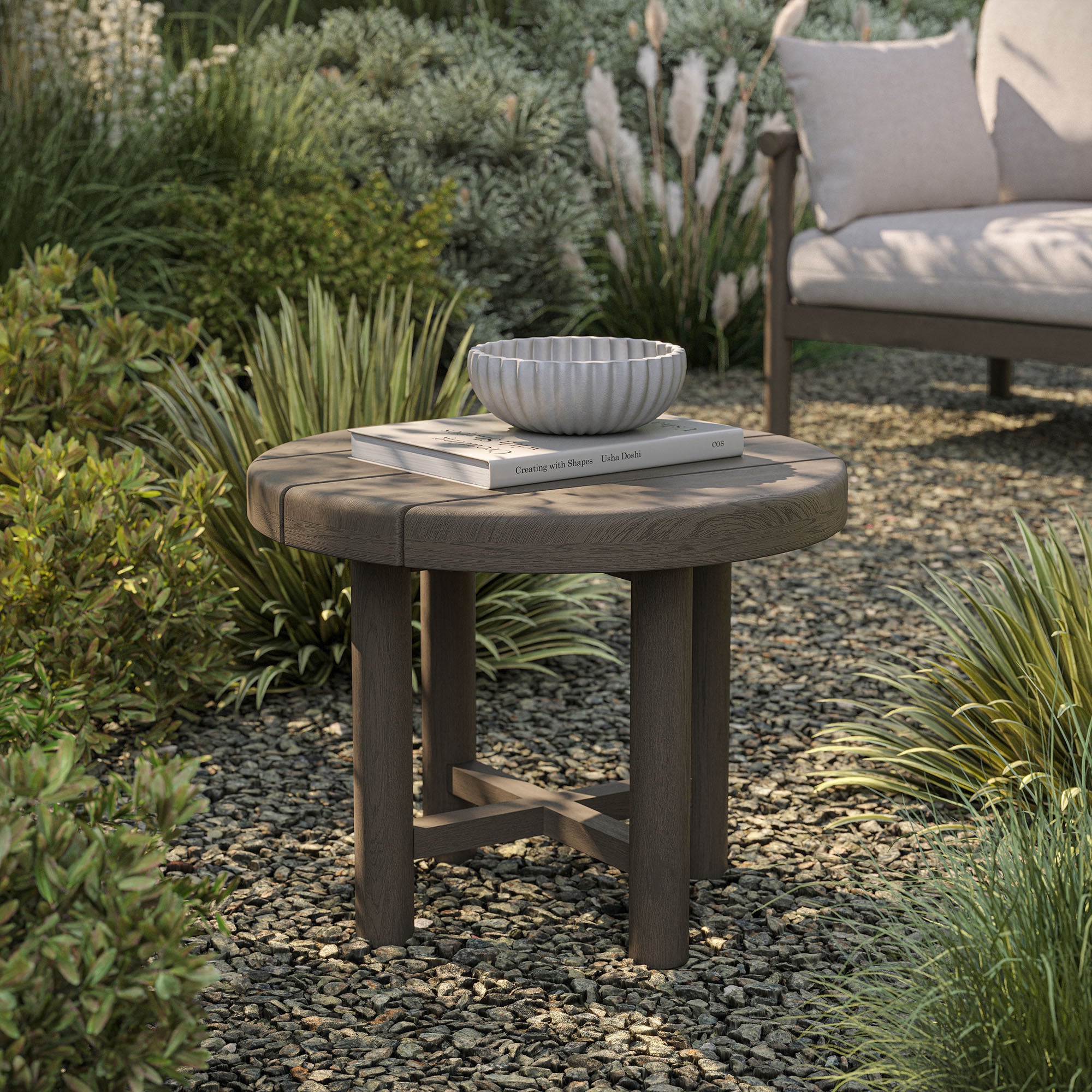 Eleni 20-Inch Round Outdoor Patio Teak Wood Side Table
